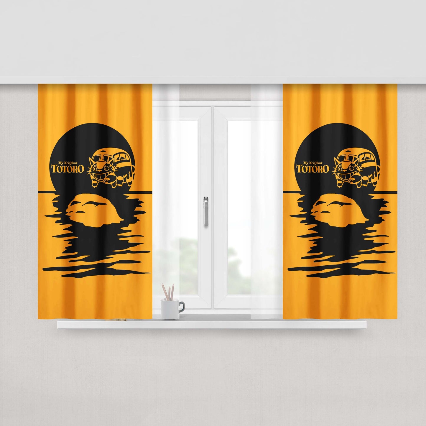 Catbus My Neighbor Totoro Silhouette Peach Skin Window Curtains