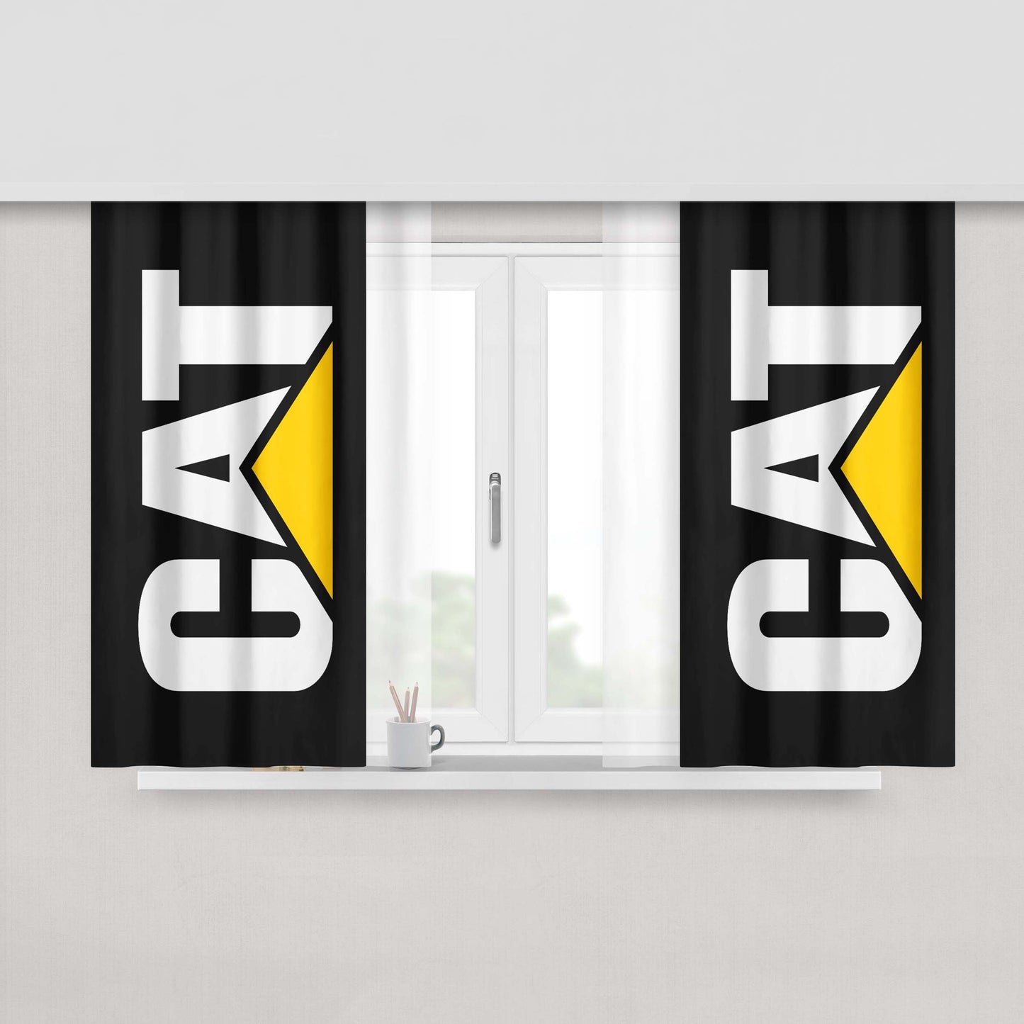 Caterpillar Logo Black Peach Skin Window Curtains