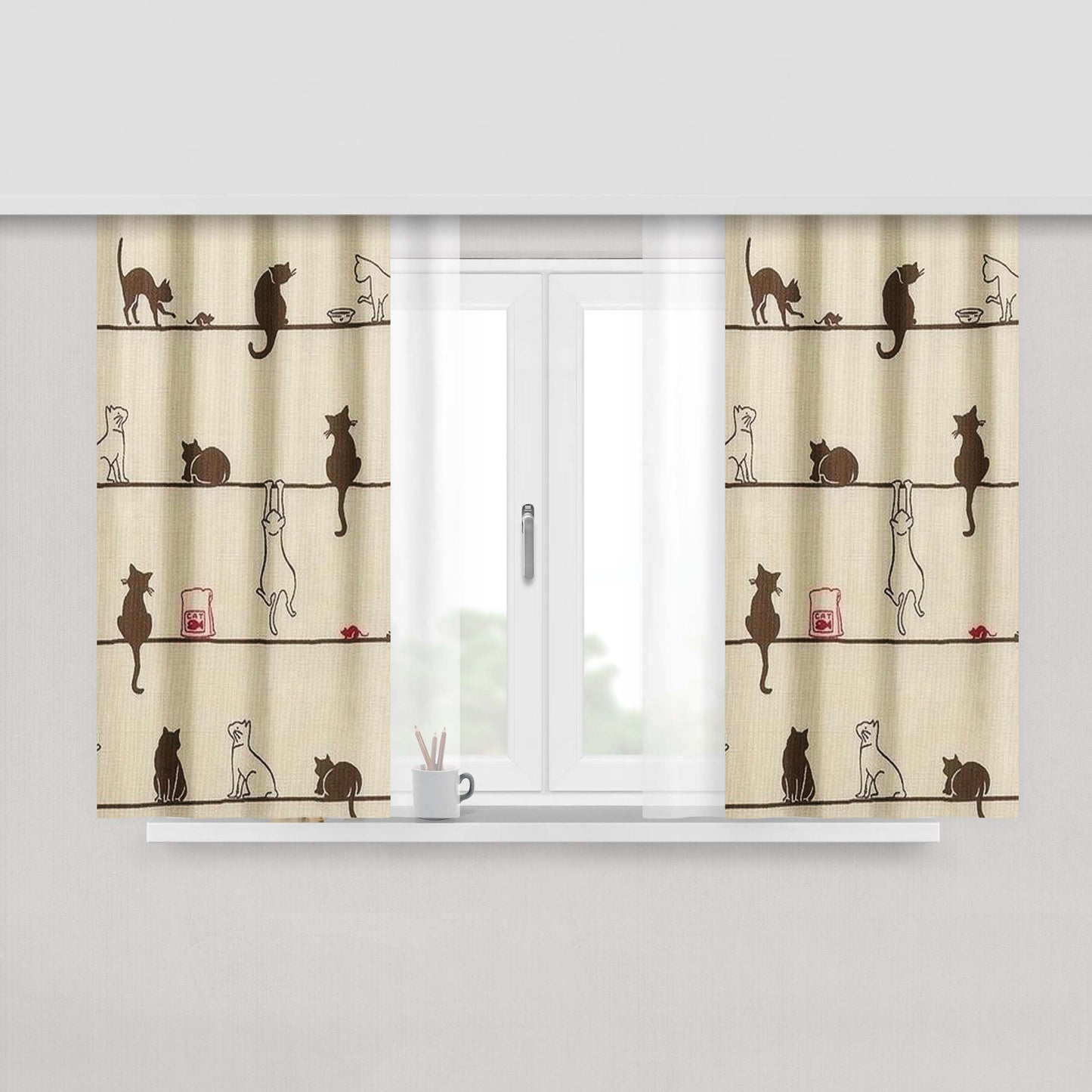 Cats Are Cute Peach Skin Window Curtains