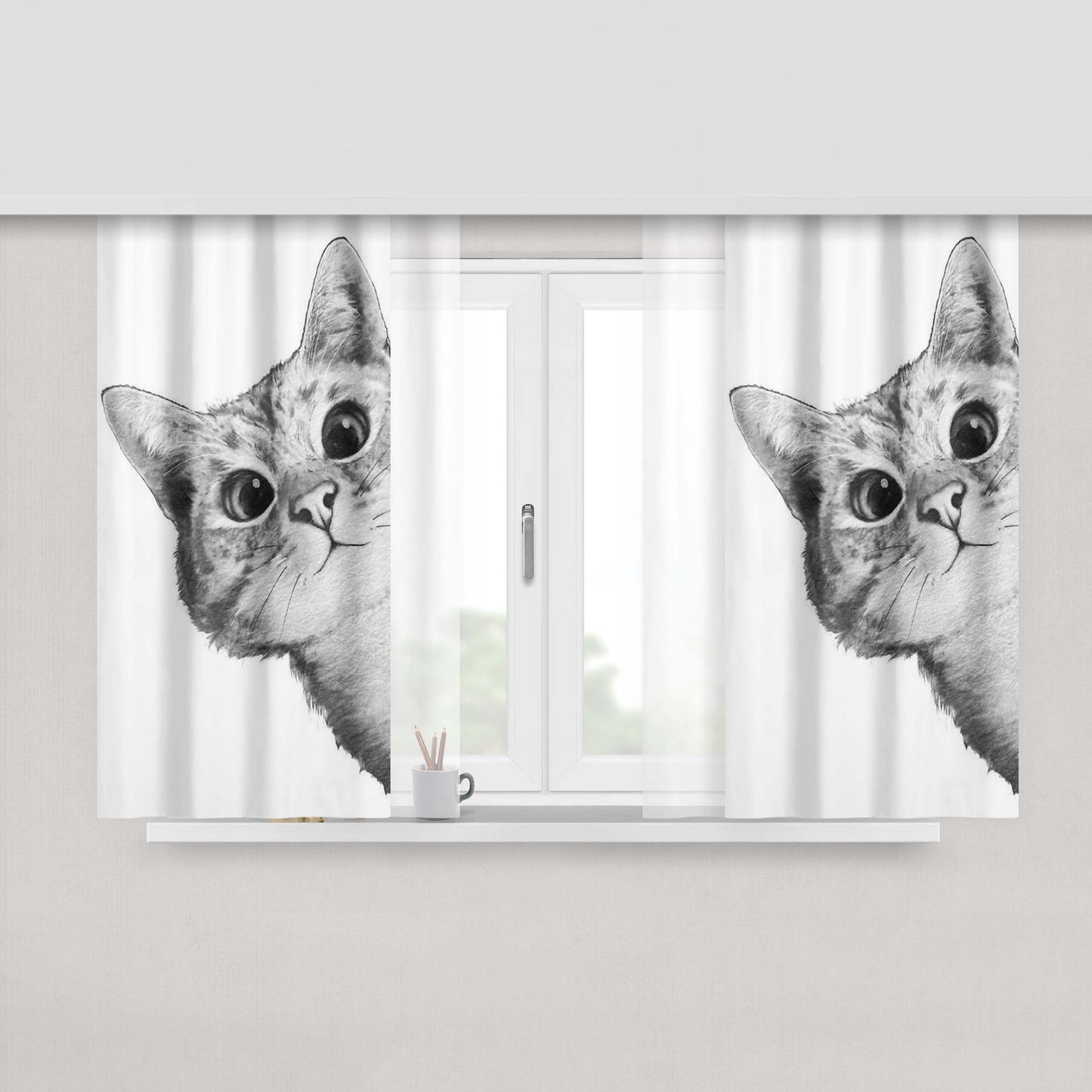 Cats Eye White Peach Skin Window Curtains
