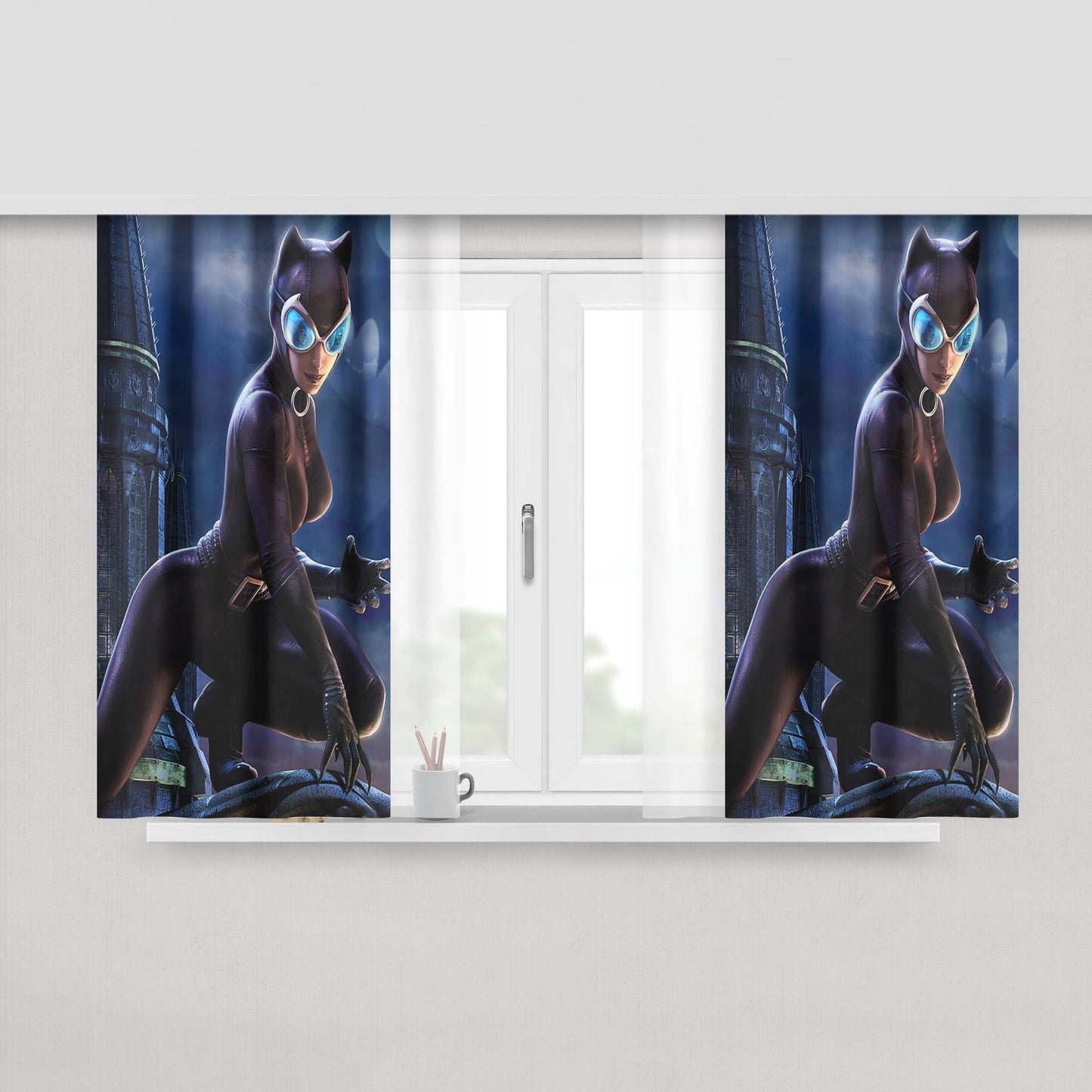 Catwoman Batman Arkham Knight Sexy Peach Skin Window Curtains