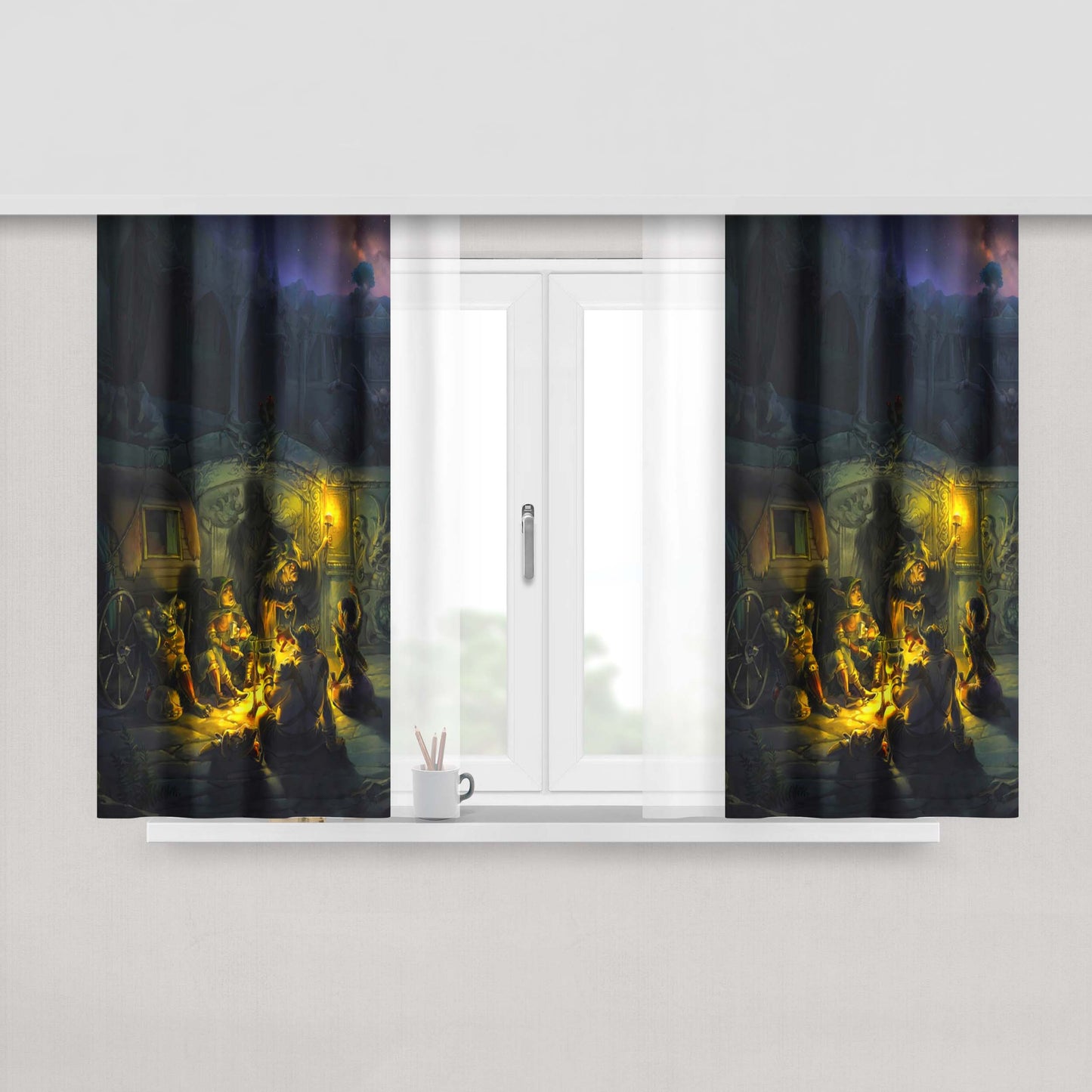 Cauldron Gharry Cat Elf Peach Skin Window Curtains