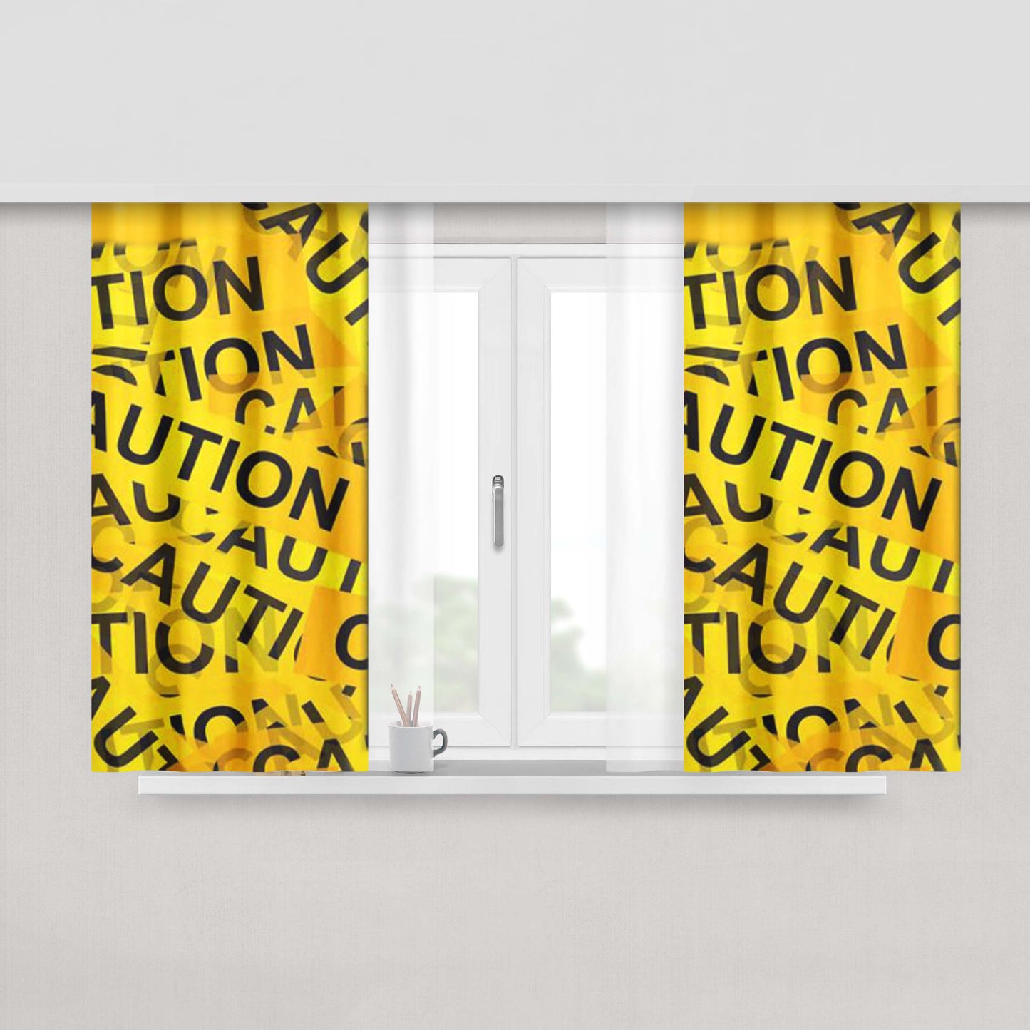 Caution Street Sign Peach Skin Window Curtains