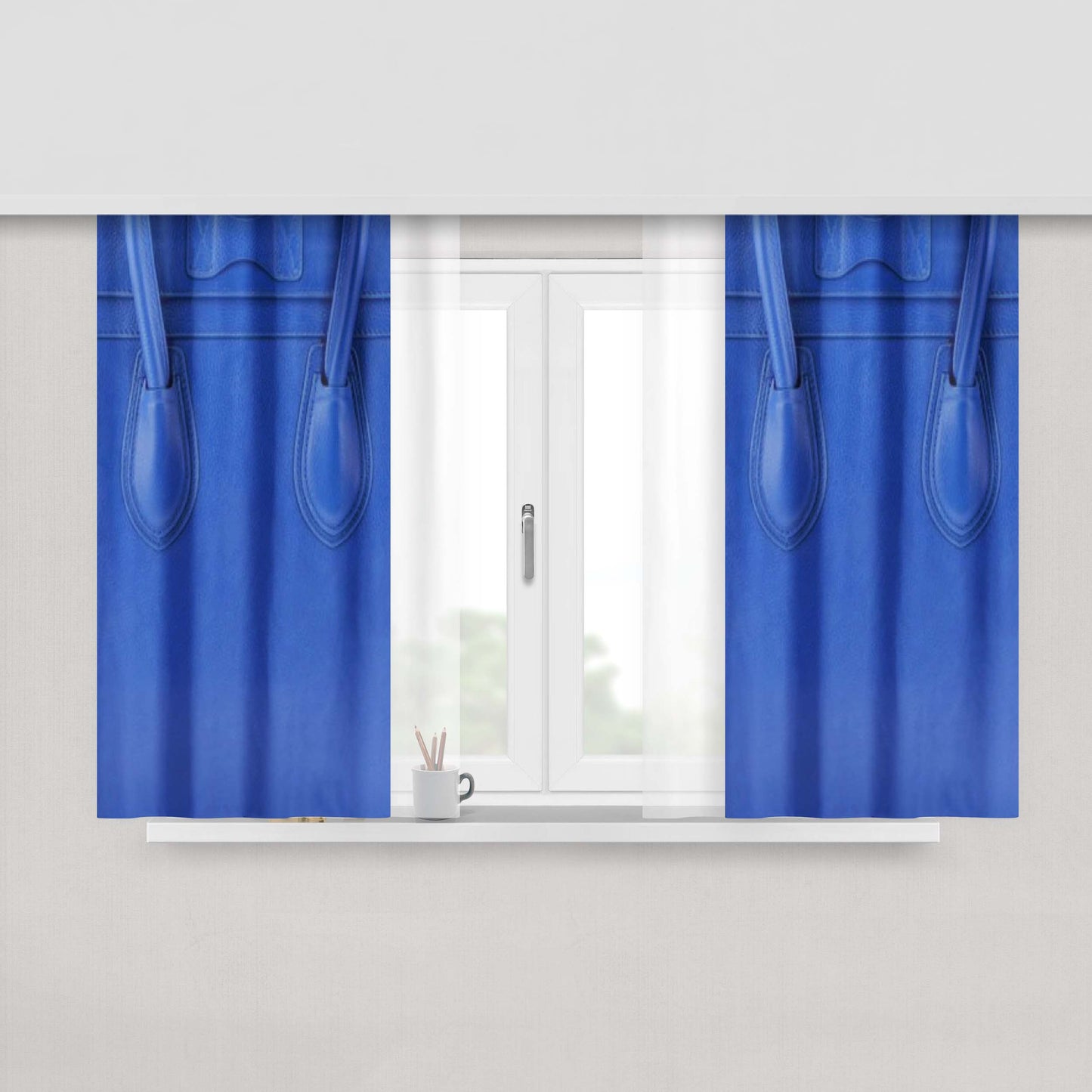 Celine Blue Design Peach Skin Window Curtains
