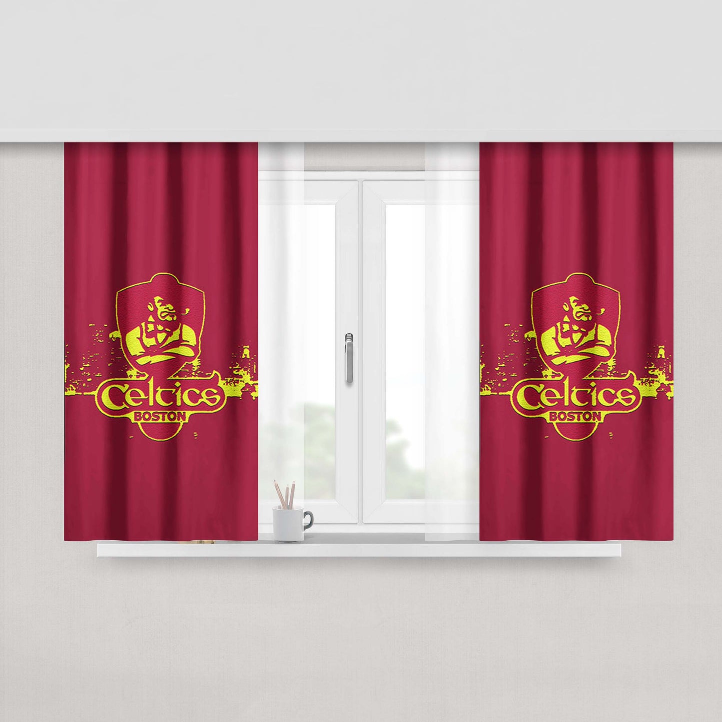 Celtics Green Peach Skin Window Curtains
