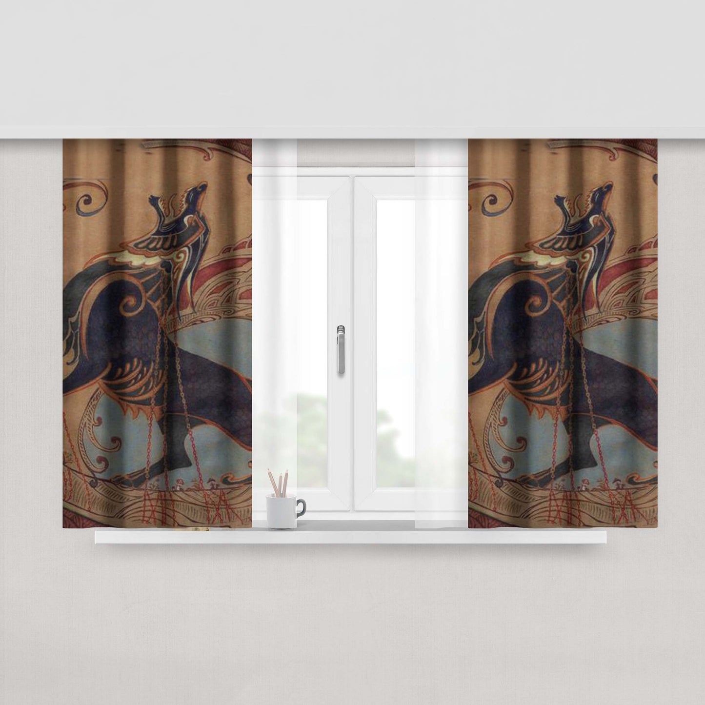 Chained Fenrir Peach Skin Window Curtains