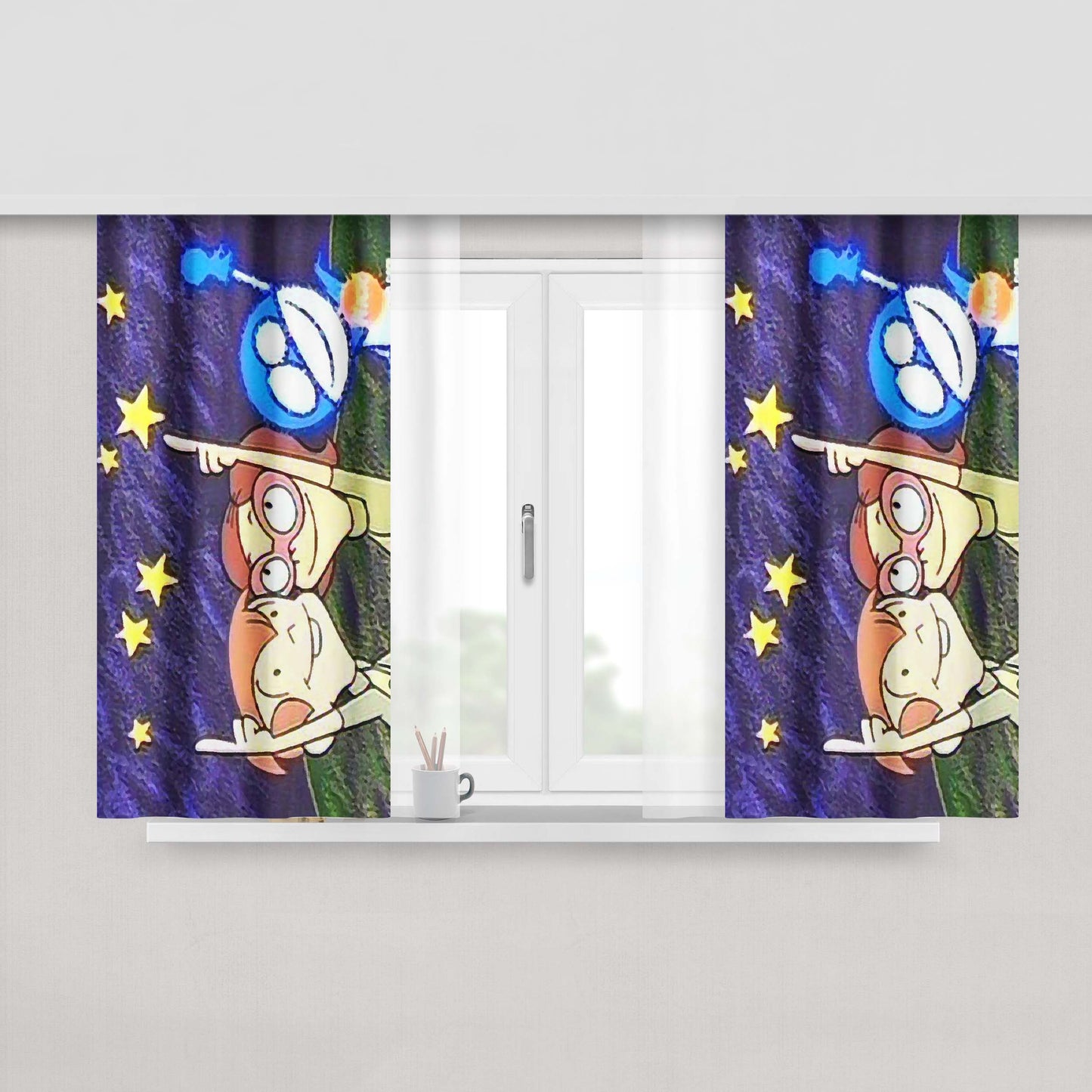 Chalk Zone Stars Chalkzone Rudy Penny Snap Peach Skin Window Curtains