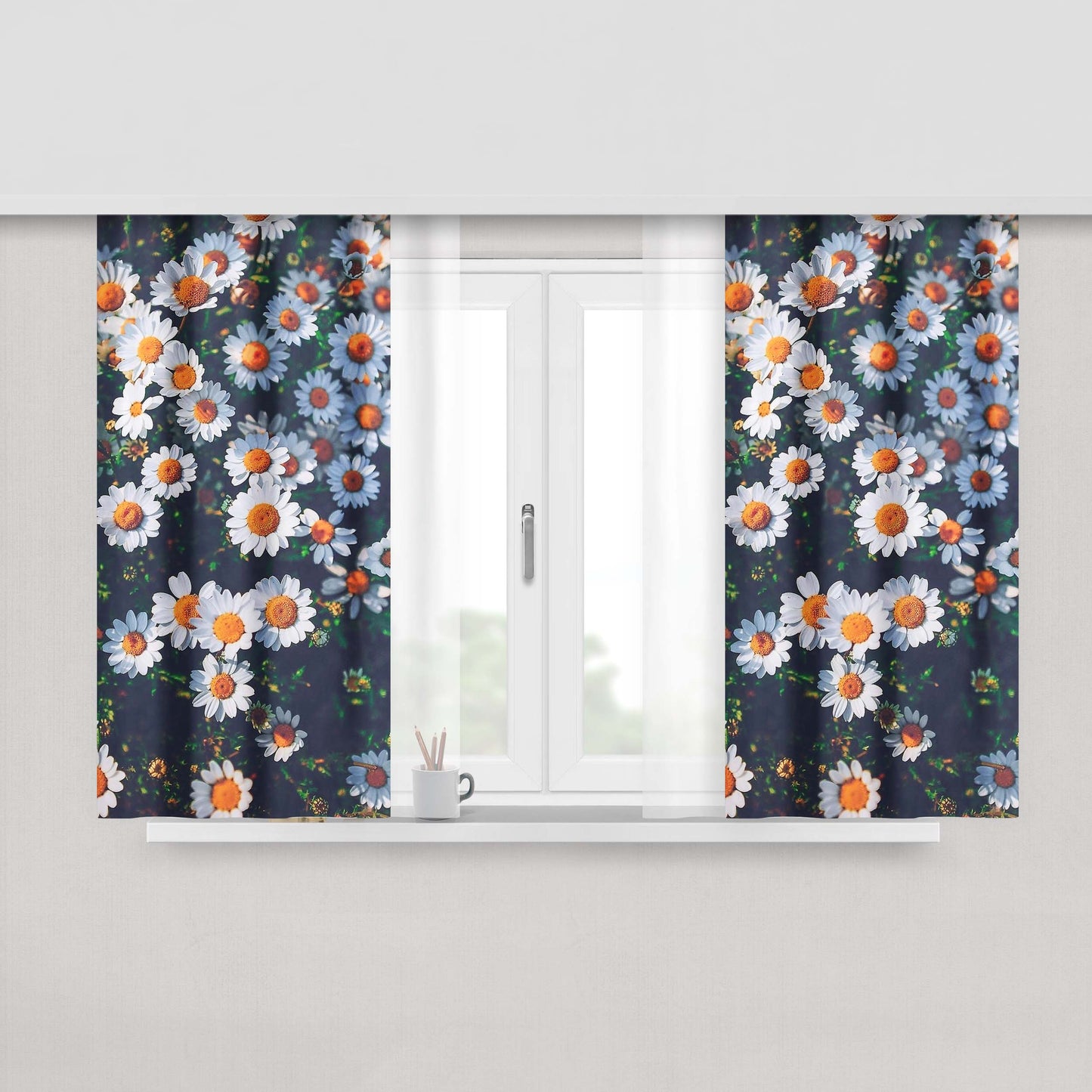 Chamomile Flower Photography Peach Skin Window Curtains