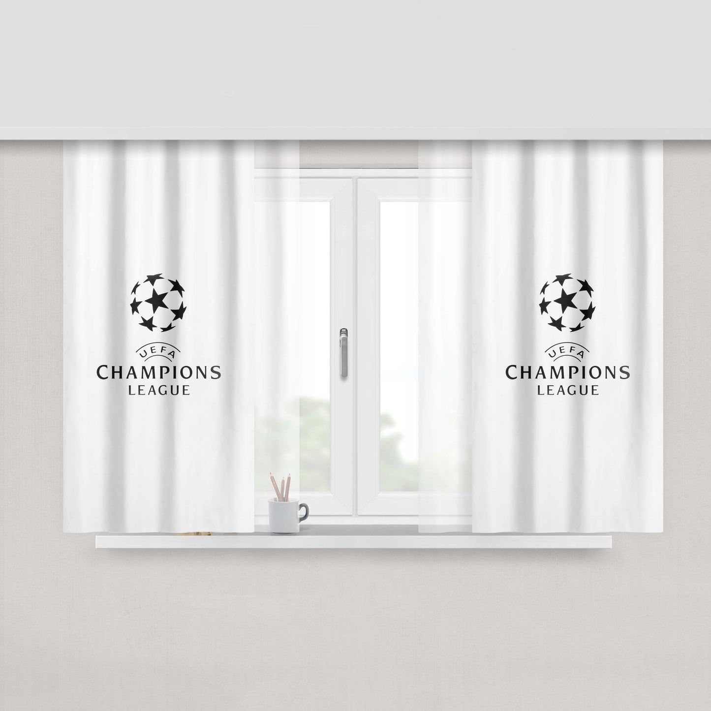 Champions League Europe Logo Soccer Art Illustration Peach Skin Window Curtains