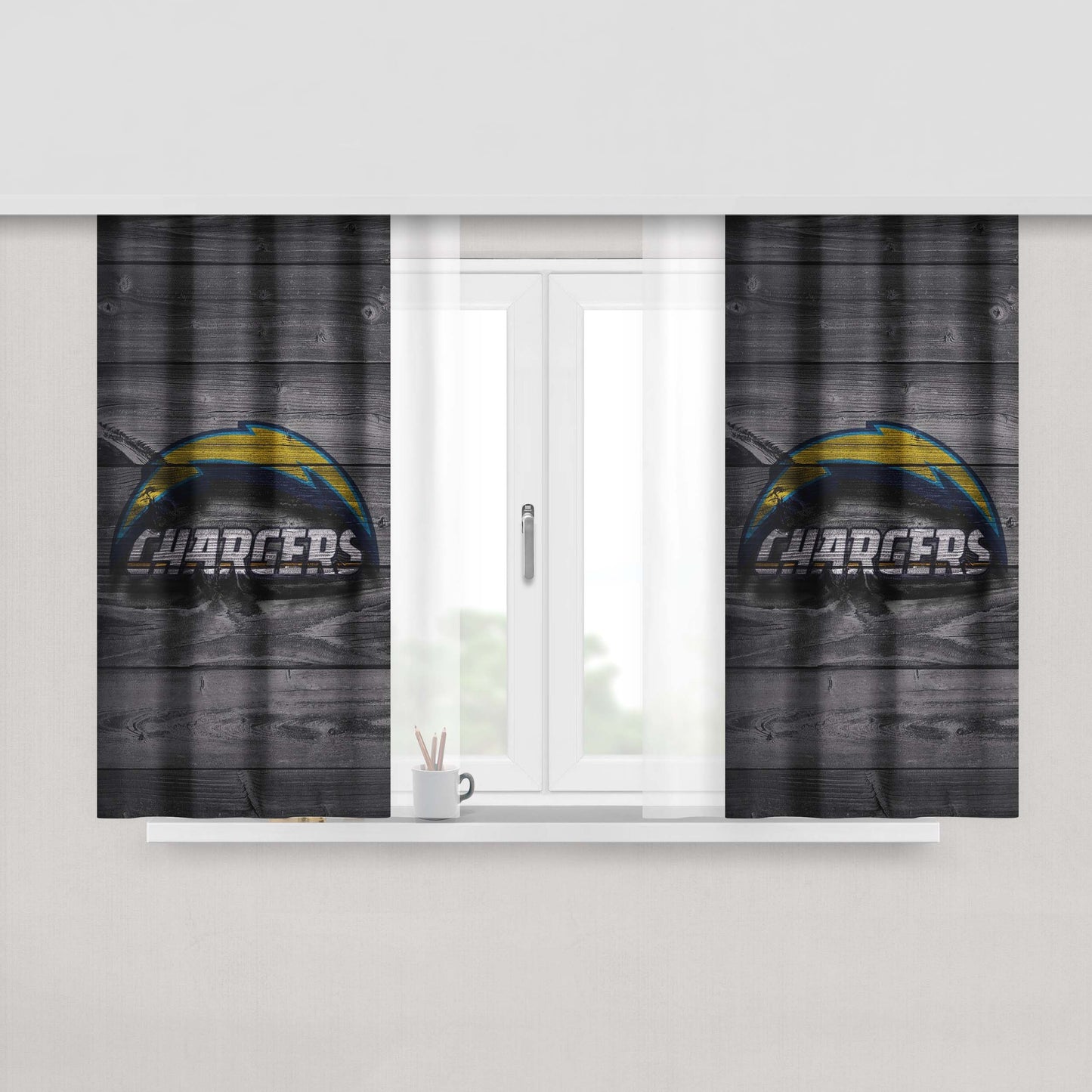 Chargers Los Angeles Logo Dark Wood Wallpaper Peach Skin Window Curtains
