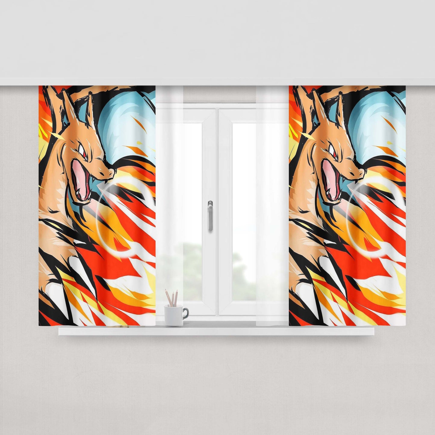Charizard Pokemon Flame Peach Skin Window Curtains