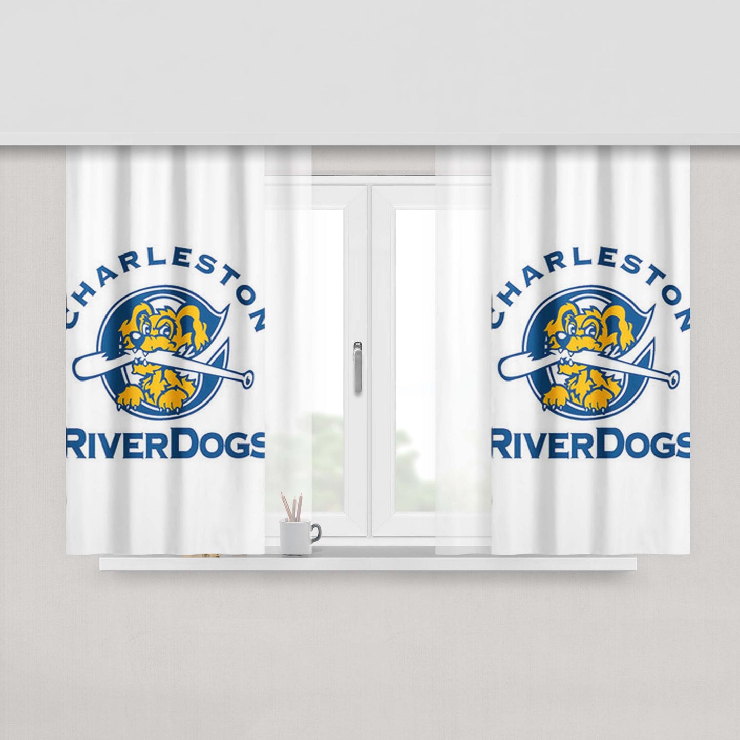 Charleston River Dogs Baseball Logo White Peach Skin Window Curtains