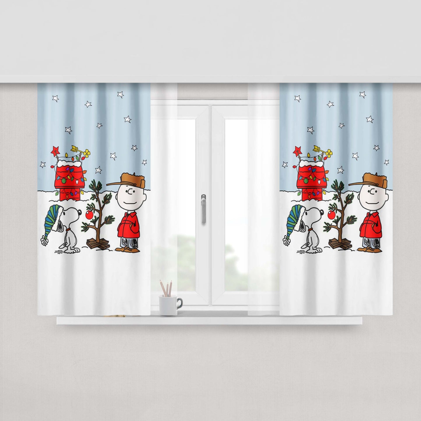 Charlie Brown Blue Peach Skin Window Curtains