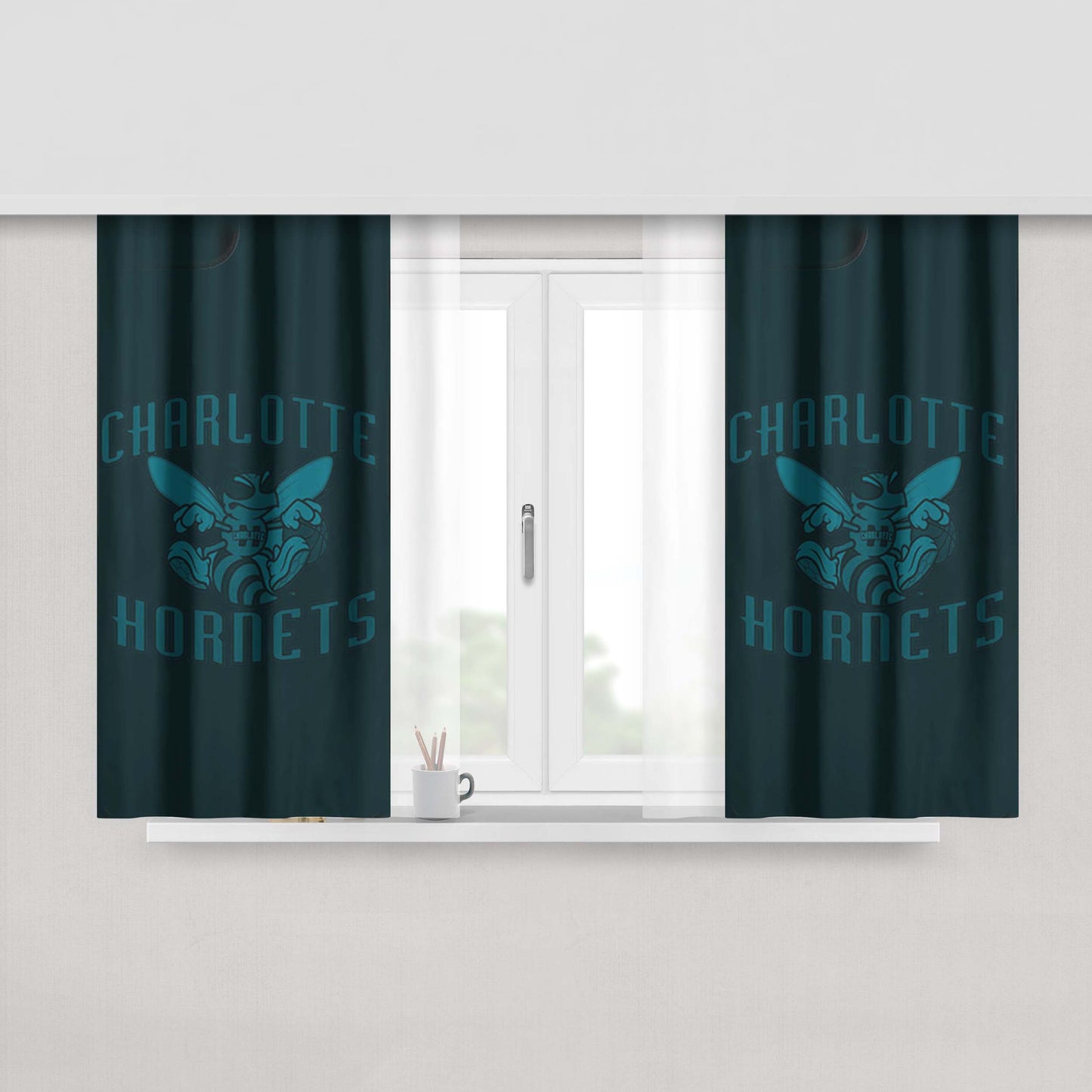 Charlotte Hornets Blue Black Peach Skin Window Curtains