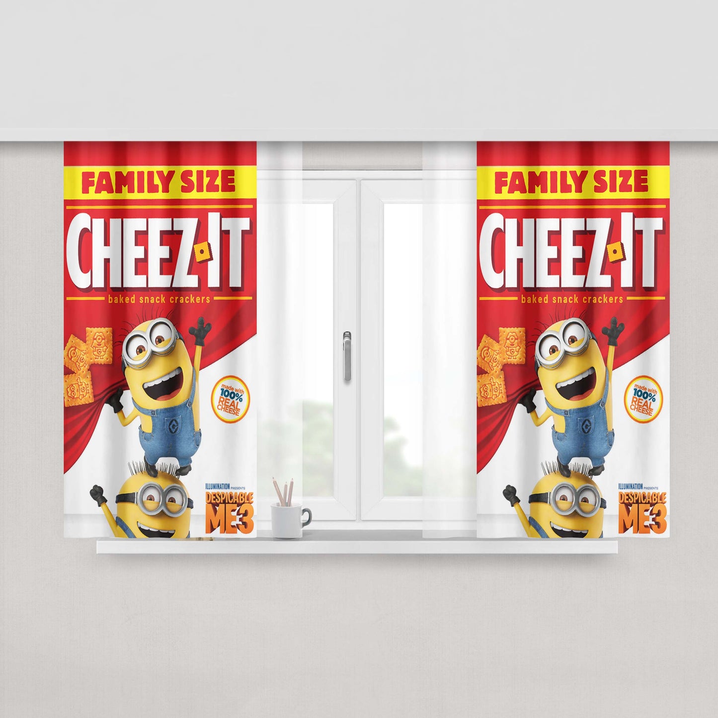 Cheez-It Baked Despicable Me 3 Snack Crackers Family Peach Skin Window Curtains