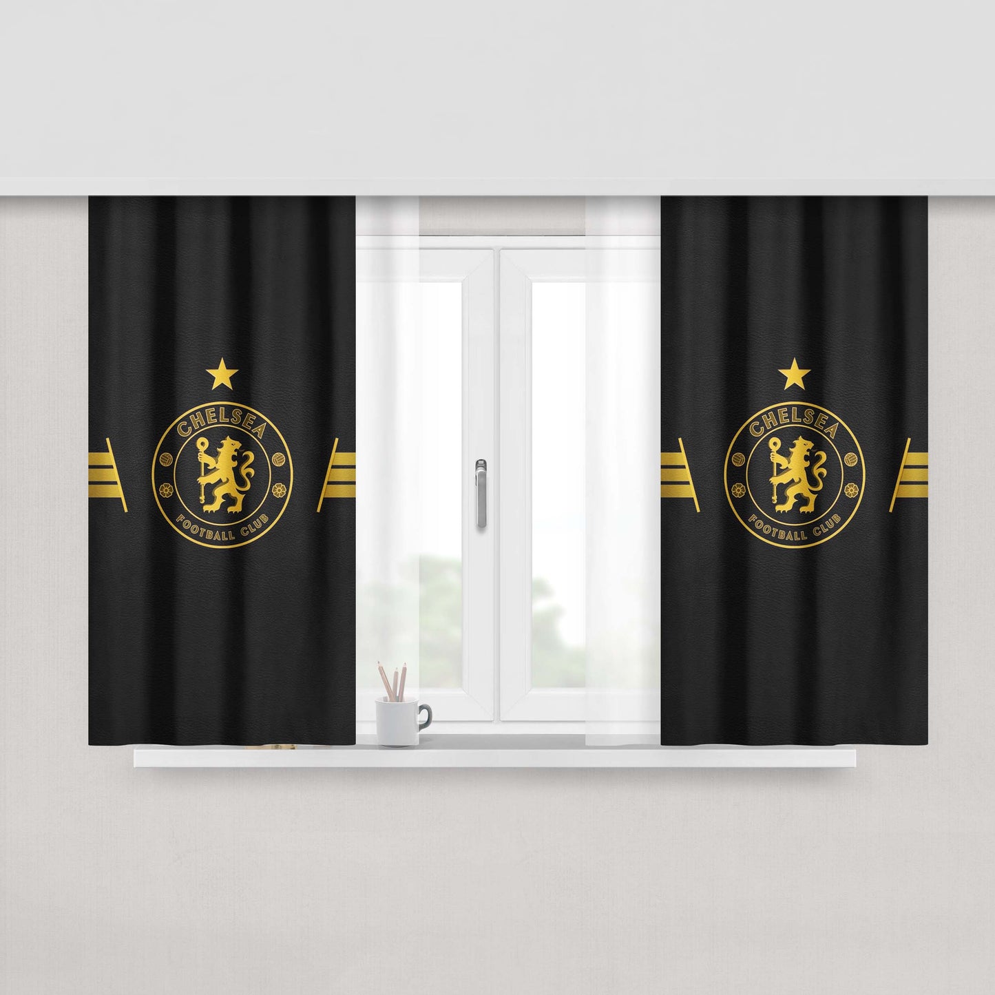 Chelsea Football Gold Leather Logo Peach Skin Window Curtains