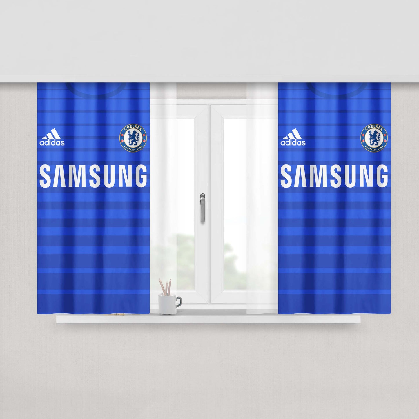 Chelsea The Blue Jersey Style Peach Skin Window Curtains