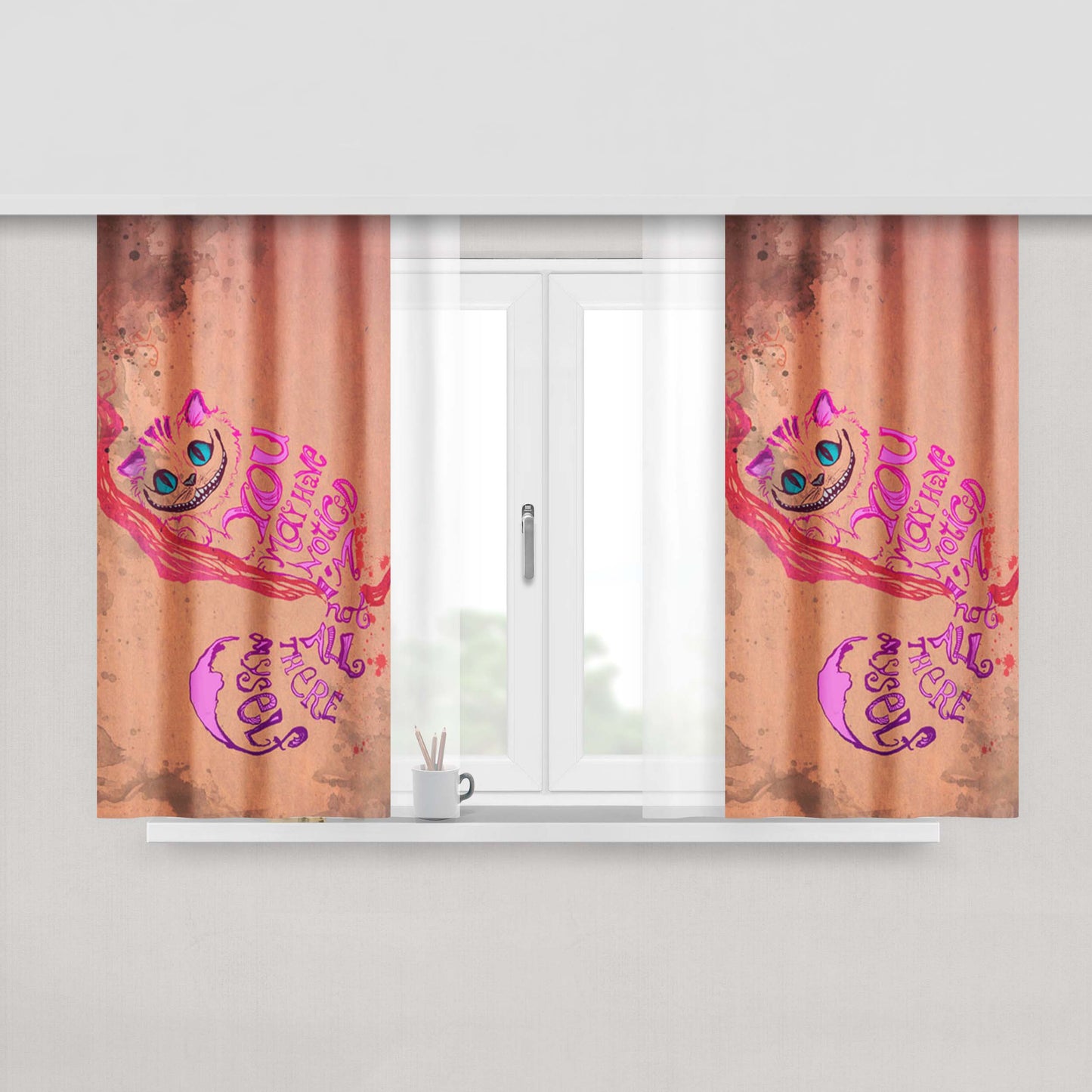 Chelshire Cat Quote Peach Skin Window Curtains