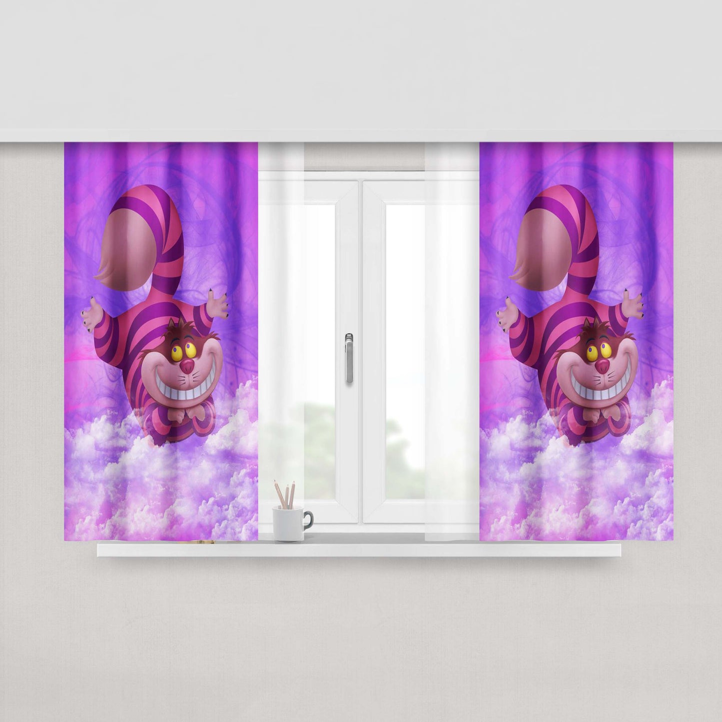 Chesire Cat Peach Skin Window Curtains