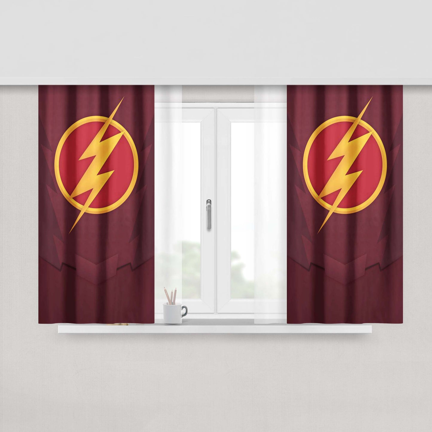 Chest Logo The Flash Peach Skin Window Curtains