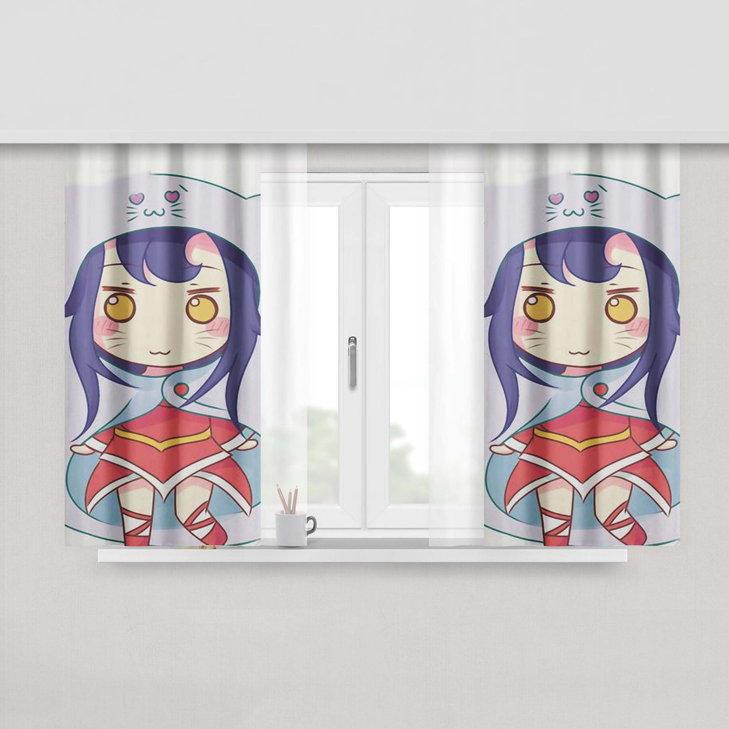 Chibi Ahri League Of Legends Peach Skin Window Curtains
