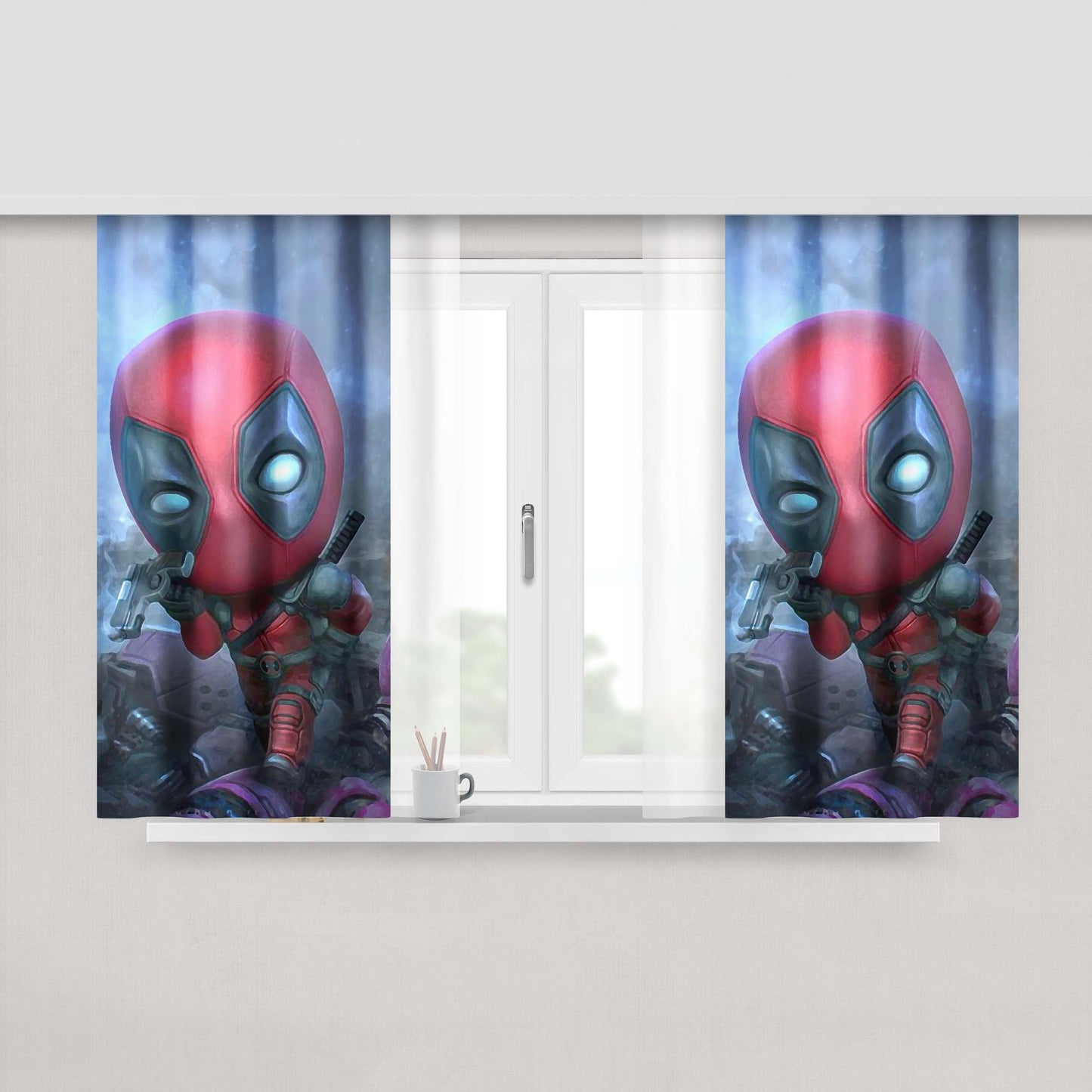 Chibi Fancy Deadpool Peach Skin Window Curtains