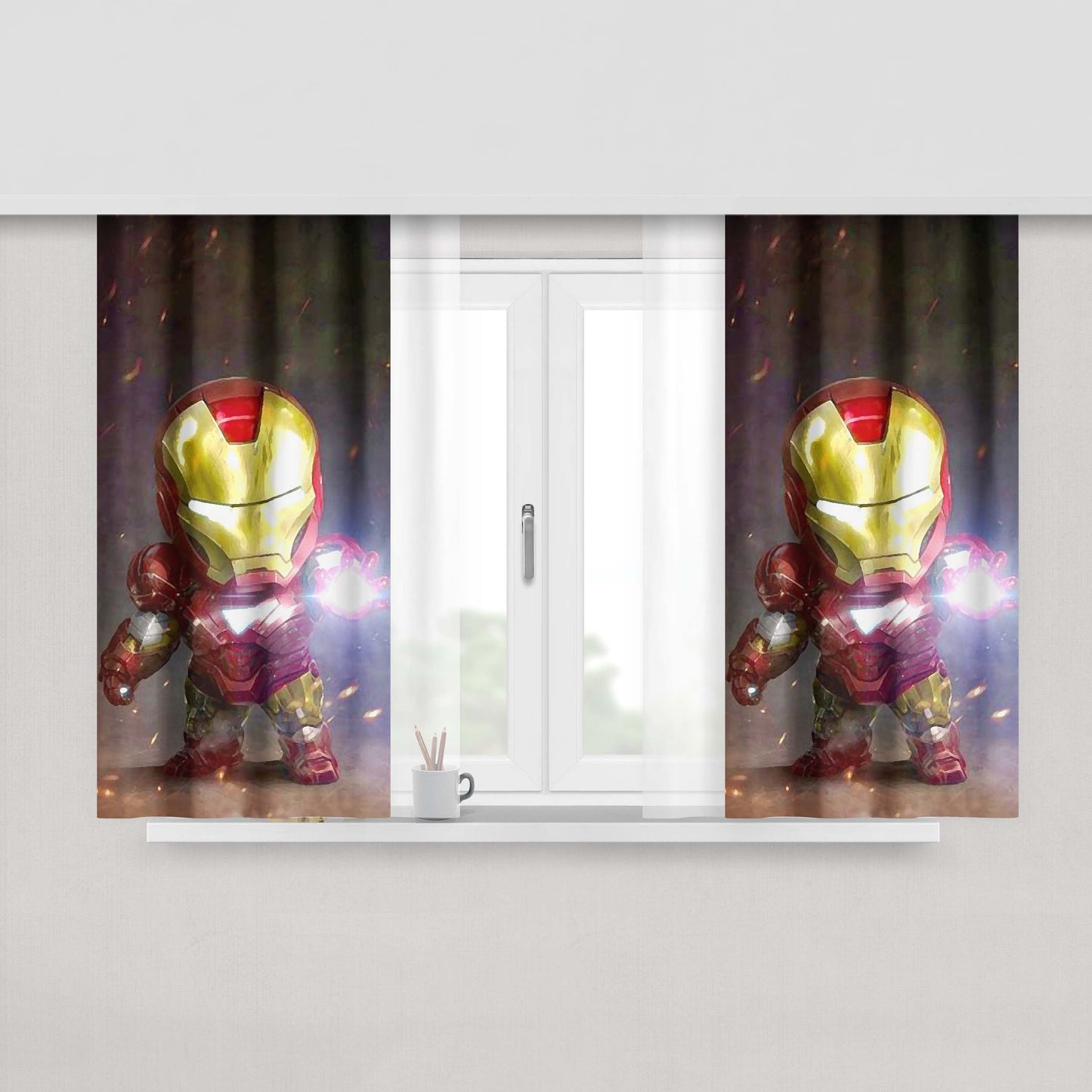 Chibi Fancy Iron Man 2 Peach Skin Window Curtains