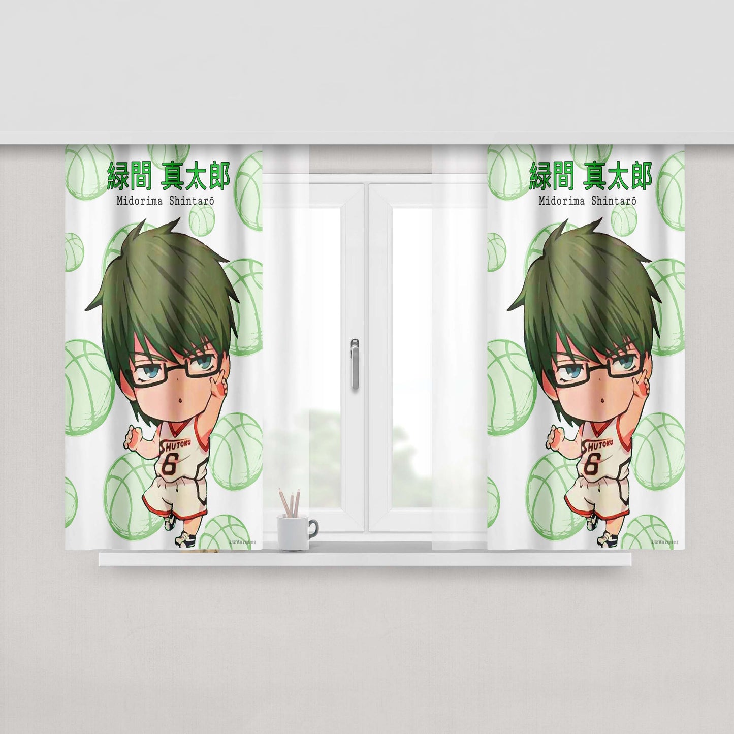 Chibi Green Midorima Shintaro Kuroko No Basket Peach Skin Window Curtains