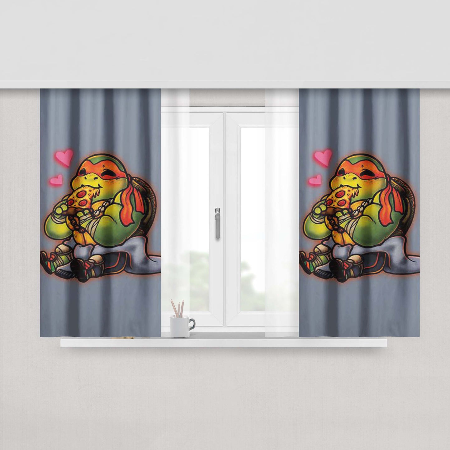 Chibi Michelangelo Peach Skin Window Curtains