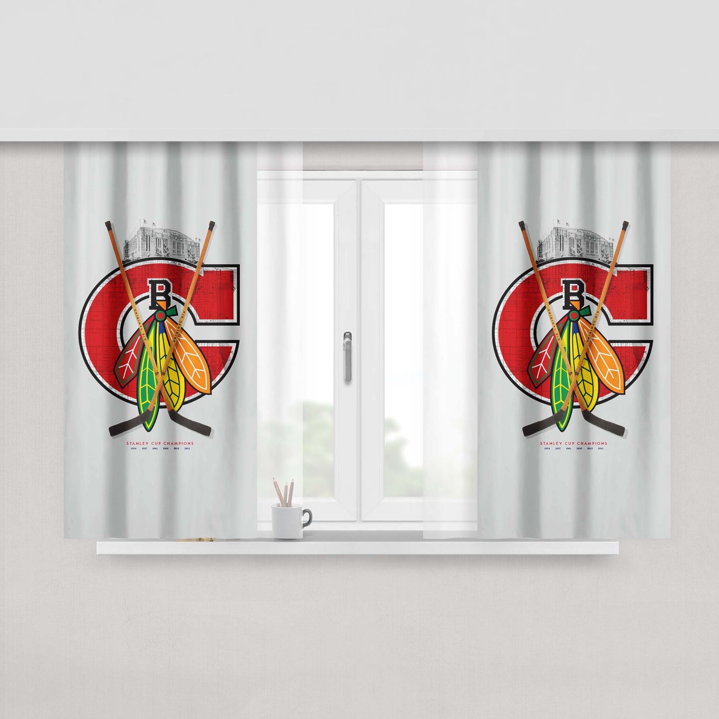 Chicago Blackhawks Stanley Cup Champions Peach Skin Window Curtains