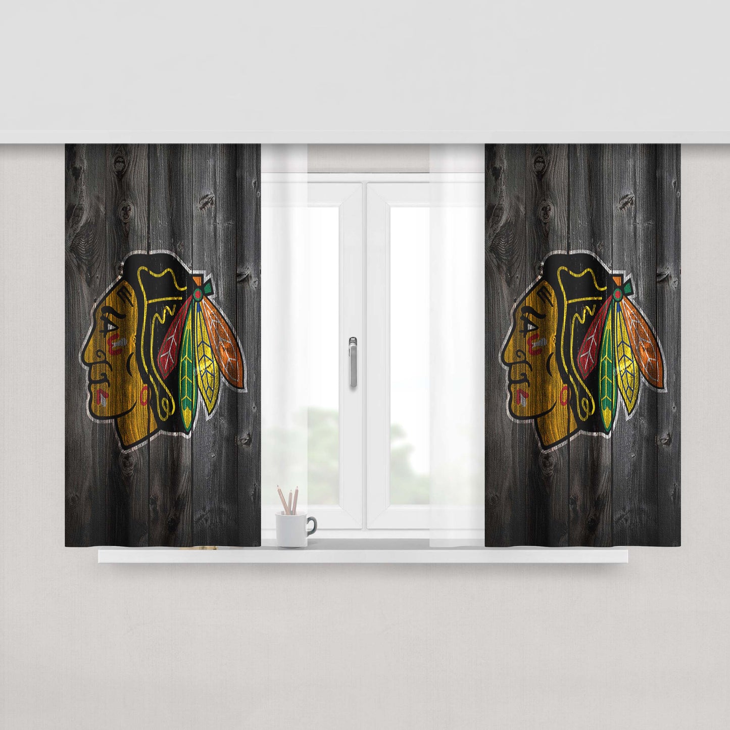 Chicago Blackhawks Wooden Peach Skin Window Curtains