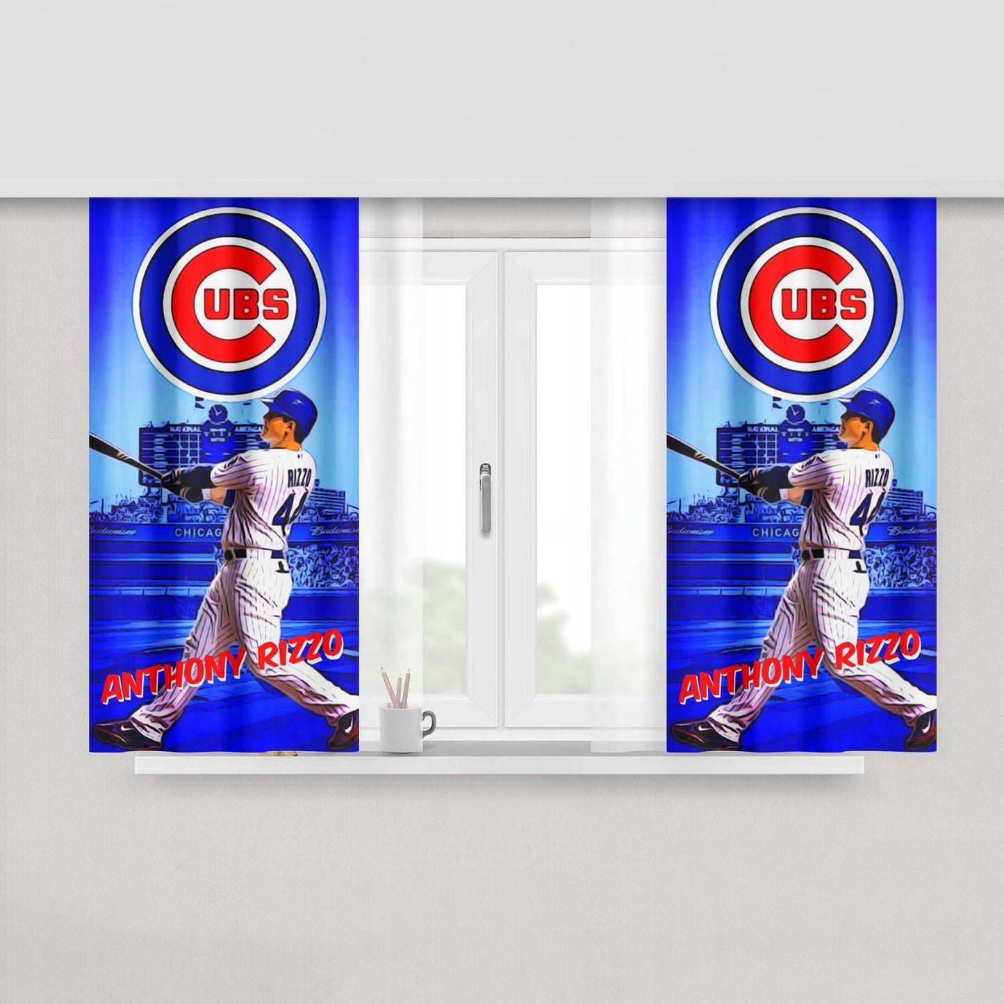 Chicago Cubs Anthony Rizzo Peach Skin Window Curtains