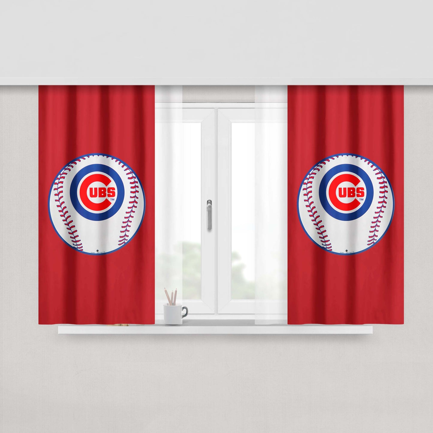 Chicago Cubs Baseball Logo Peach Skin Window Curtains