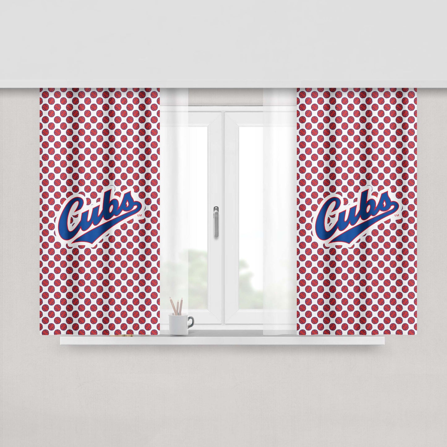 Chicago Cubs Baseball Polka Dot Peach Skin Window Curtains