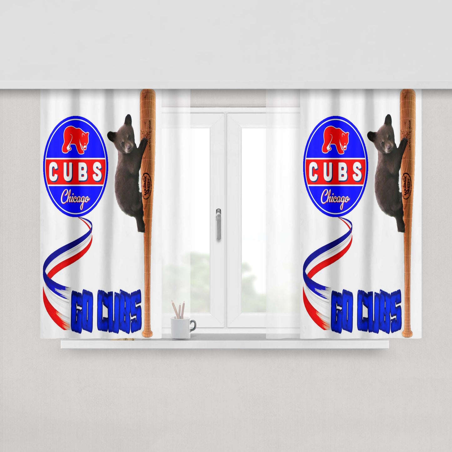 Chicago Cubs Bear And Baseball Club Team Peach Skin Window Curtains