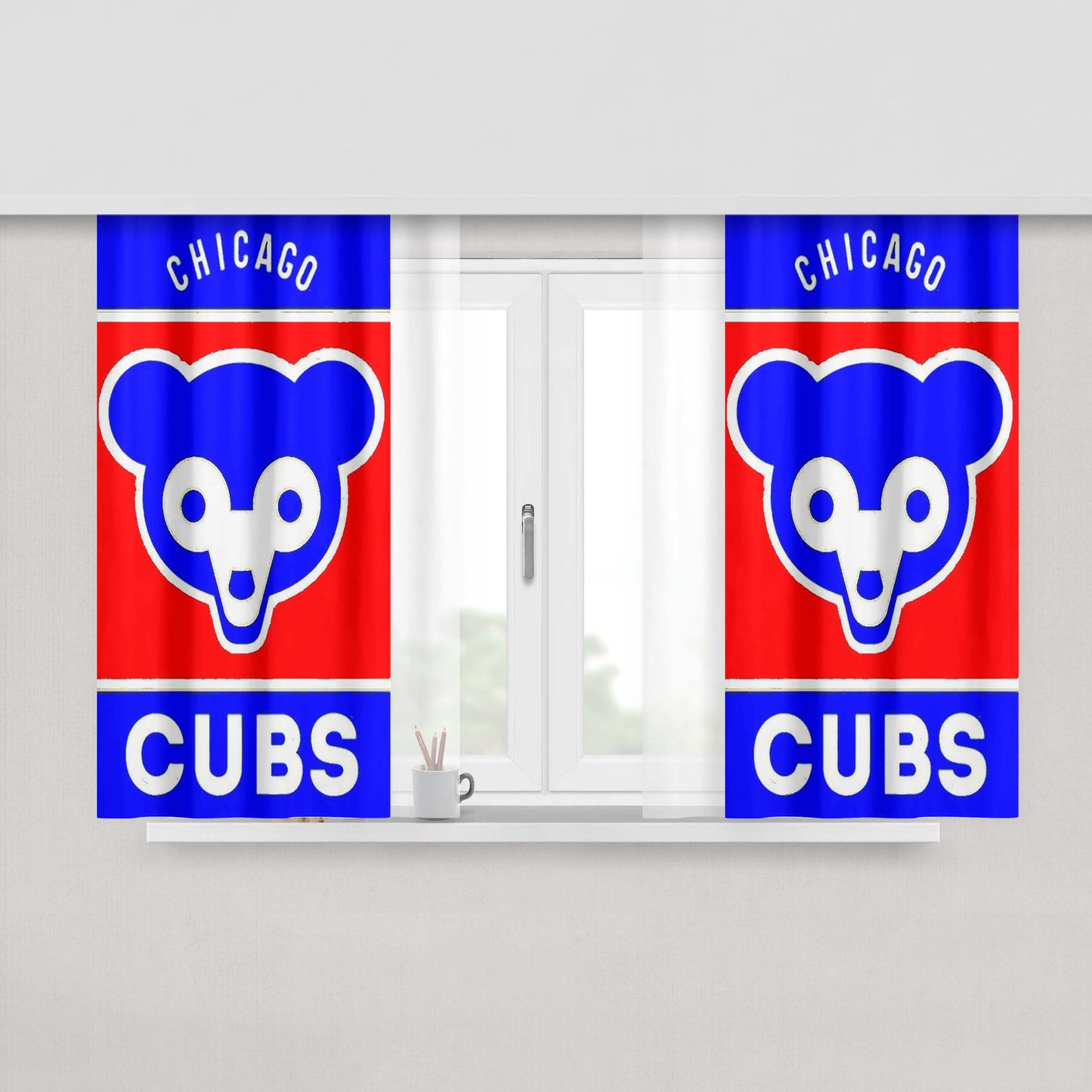 Chicago Cubs Bear Logo Peach Skin Window Curtains