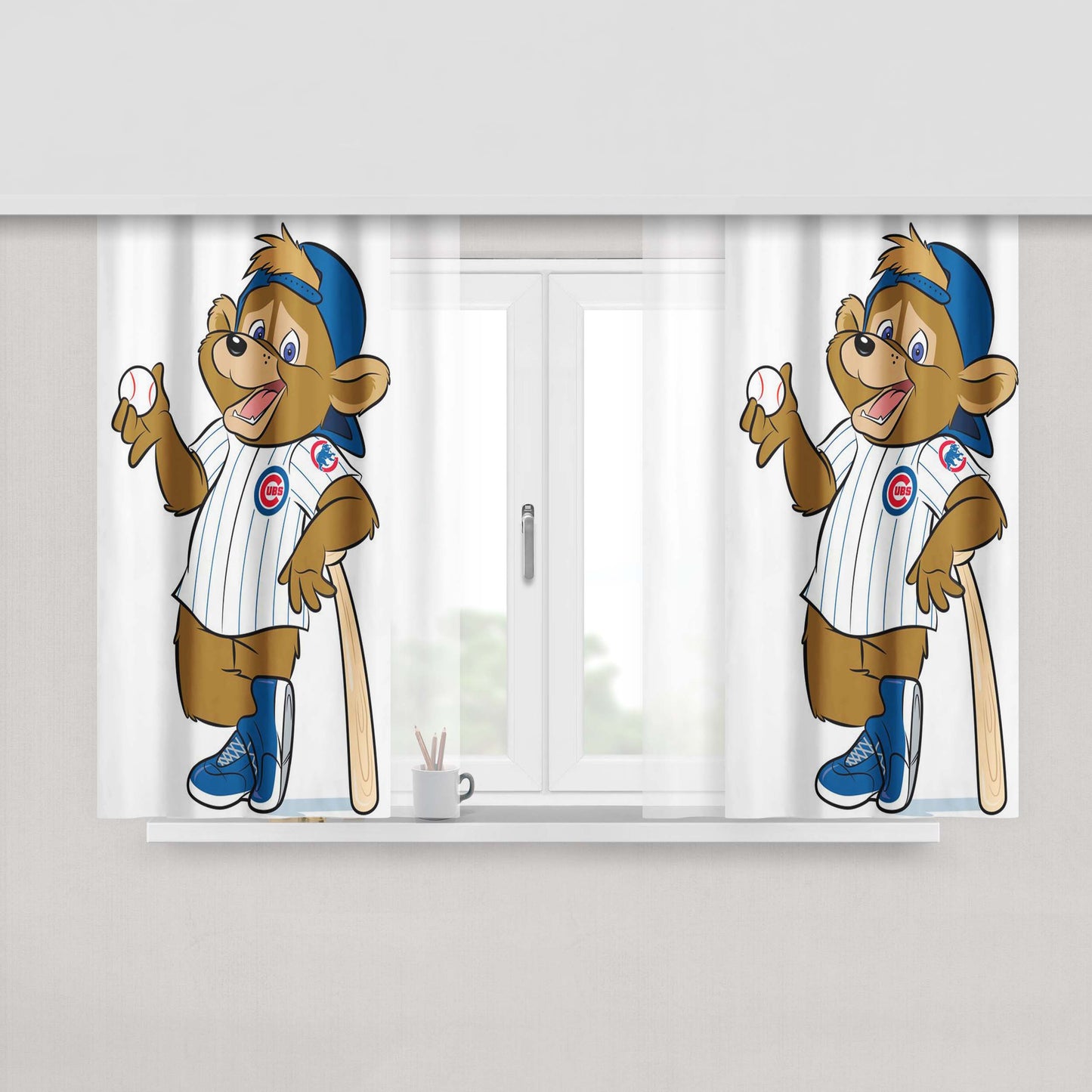 Chicago Cubs Bear Mascot Peach Skin Window Curtains