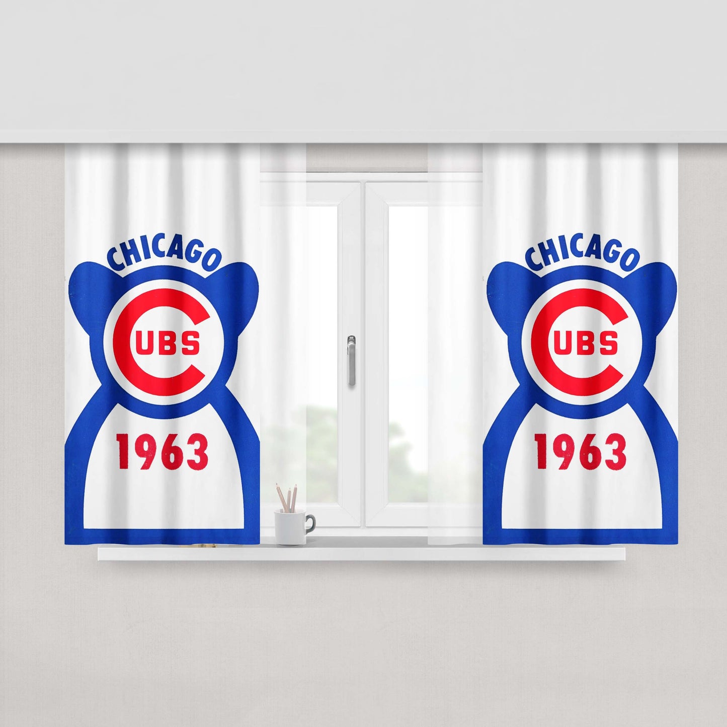 Chicago Cubs Bear Silhouette 1963 Peach Skin Window Curtains