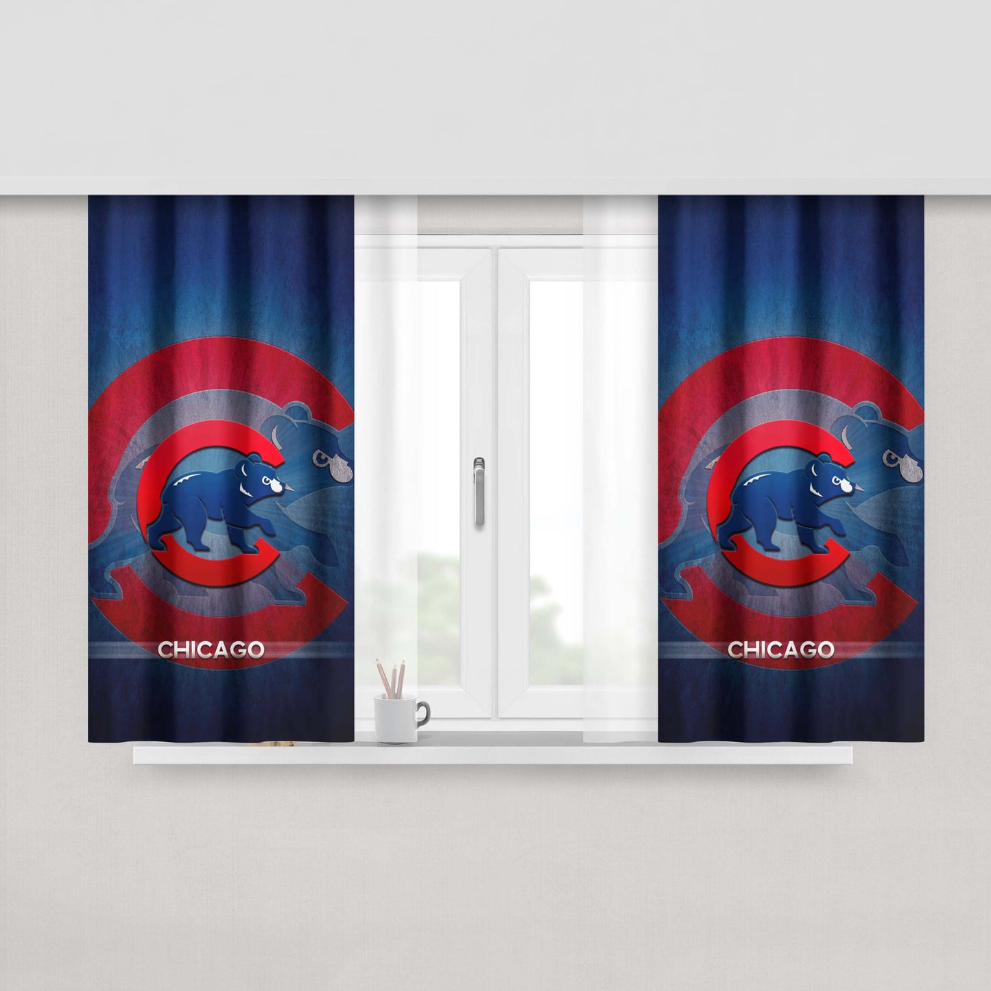 Chicago Cubs Bear Peach Skin Window Curtains