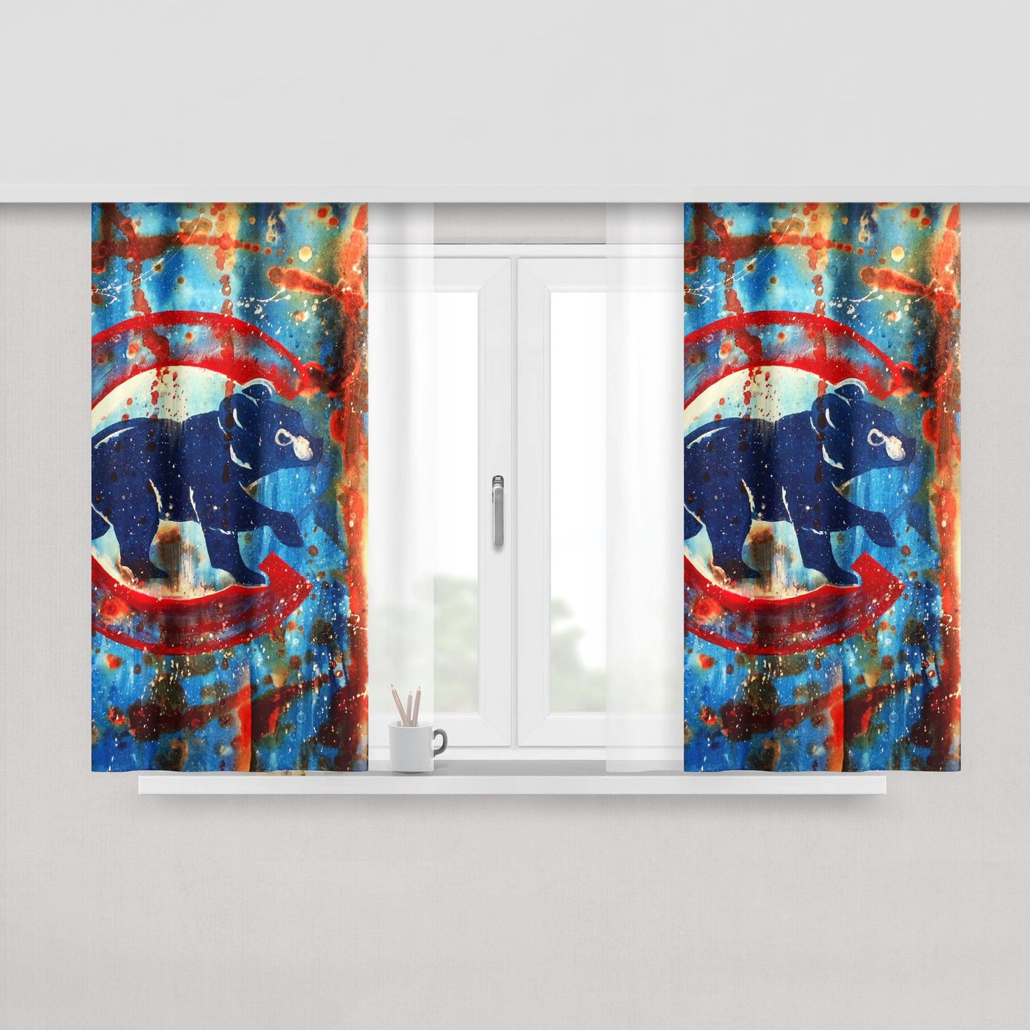Chicago Cubs Brushes Splatter Art Peach Skin Window Curtains