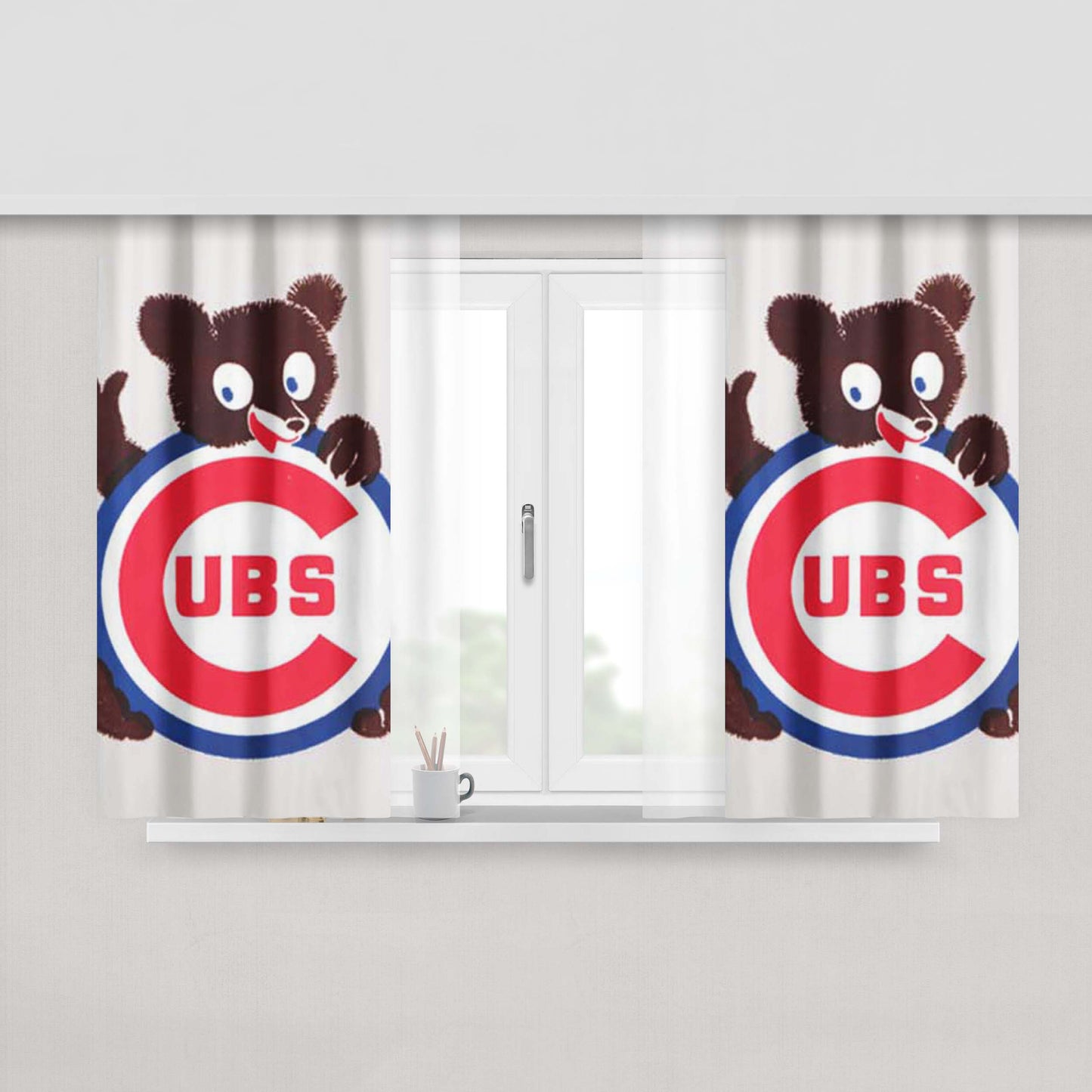 Chicago Cubs Cute Logo Peach Skin Window Curtains