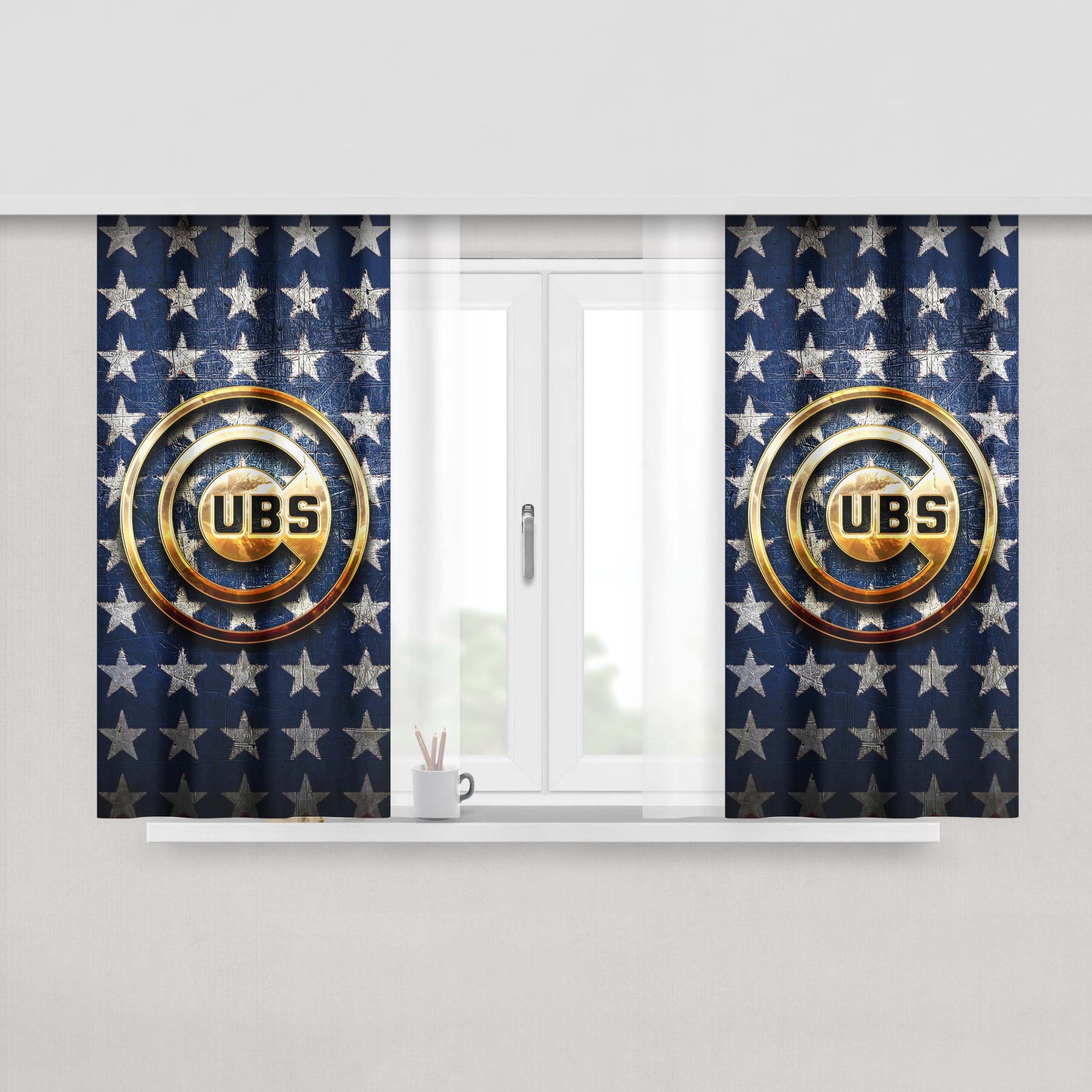 Chicago Cubs Golden Logo Usa Peach Skin Window Curtains