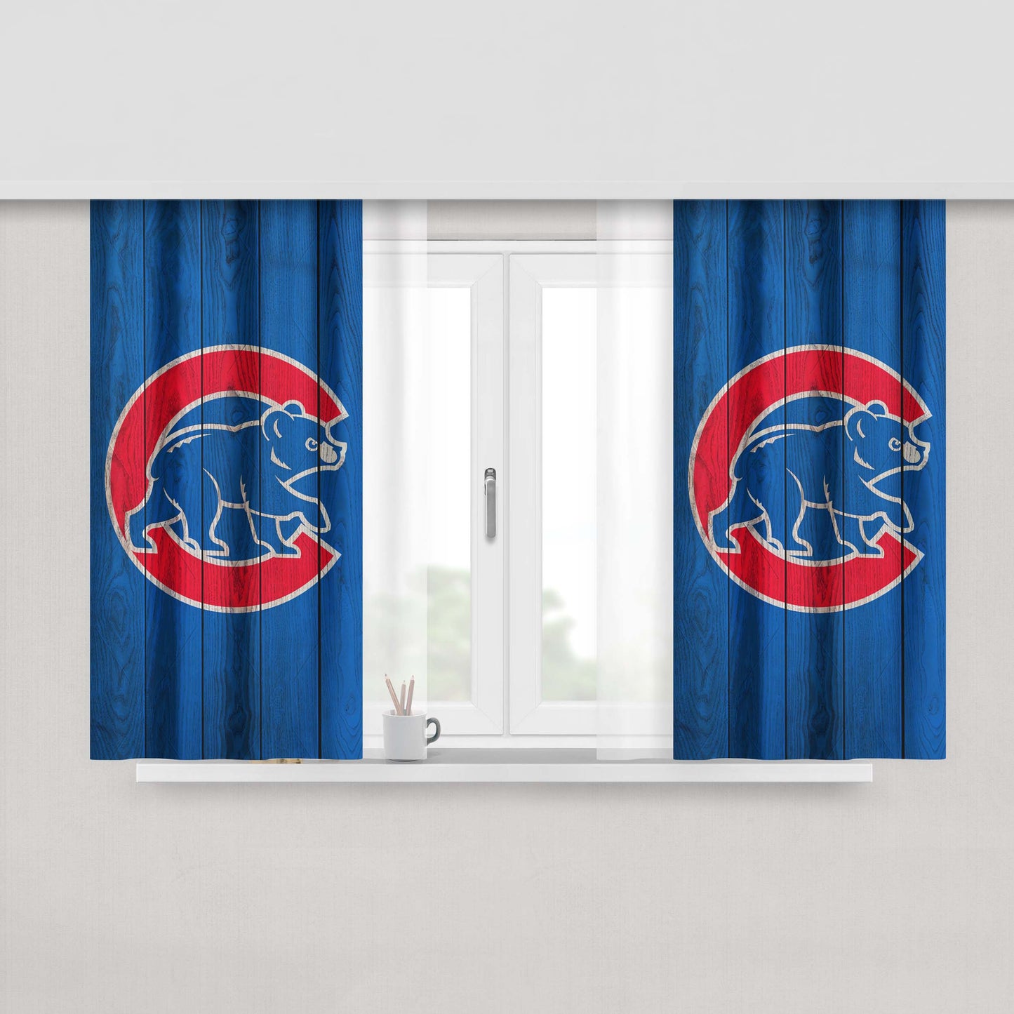 Chicago Cubs Home Baseball Wood Texture Peach Skin Window Curtains
