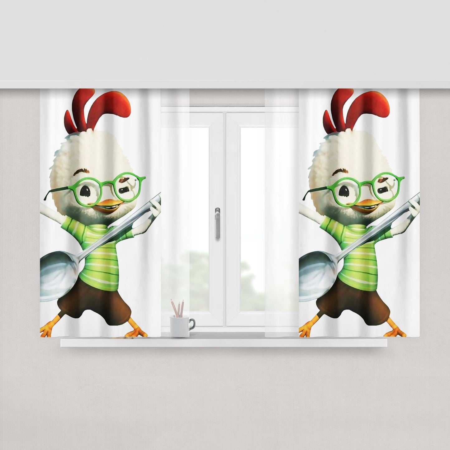 Chicken Little Film Hold A Guitar Spoon Peach Skin Window Curtains
