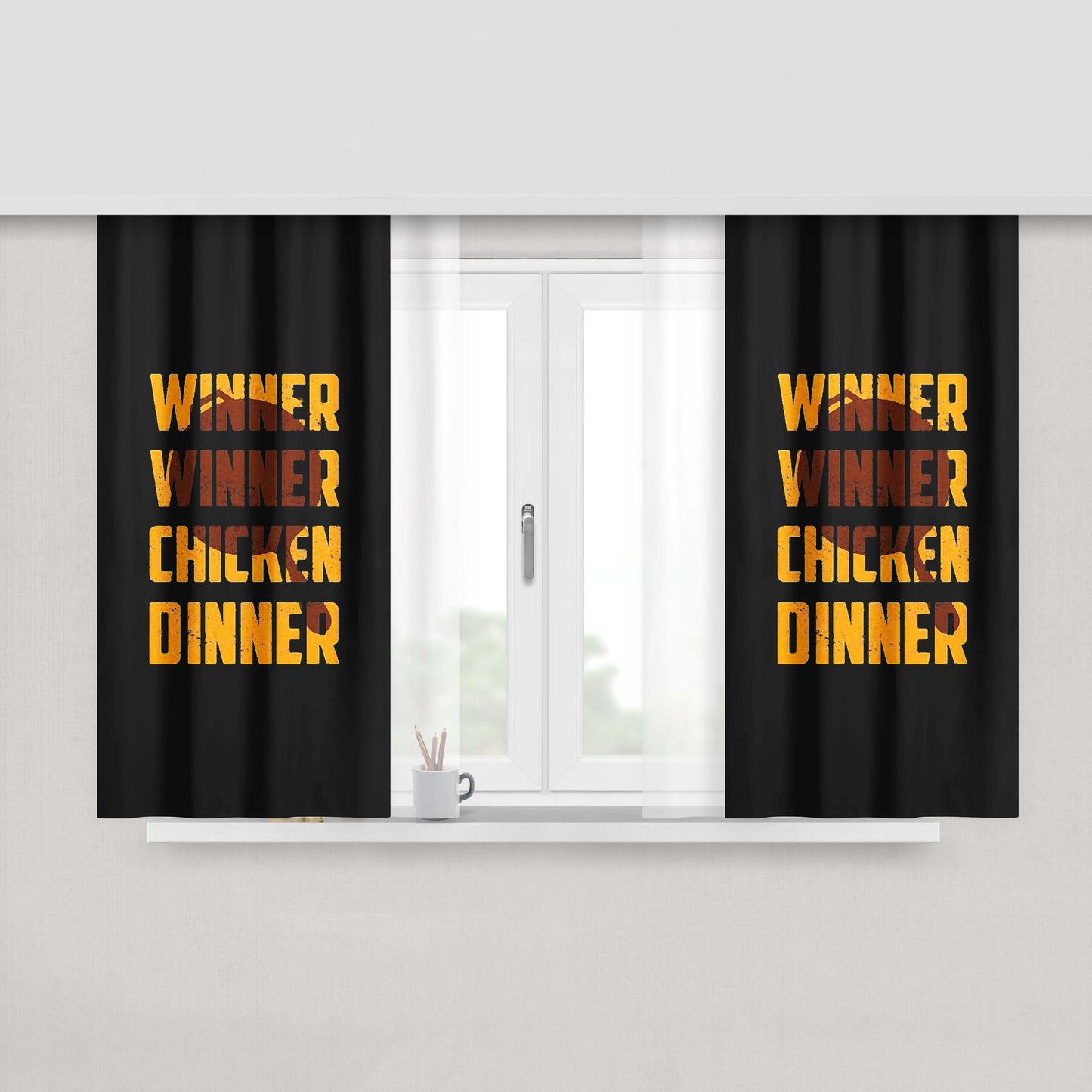 Chicken Winner Dinner Logo Peach Skin Window Curtains