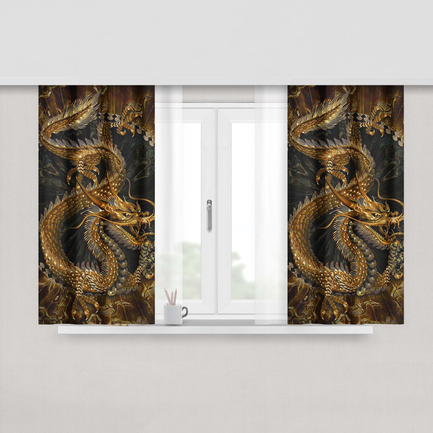 Chinese Dragon Art Peach Skin Window Curtains