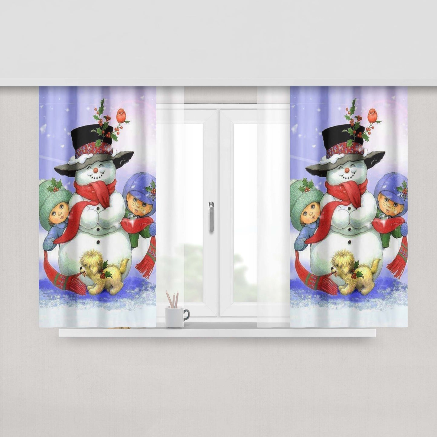 Chirstmas Snowman Peach Skin Window Curtains