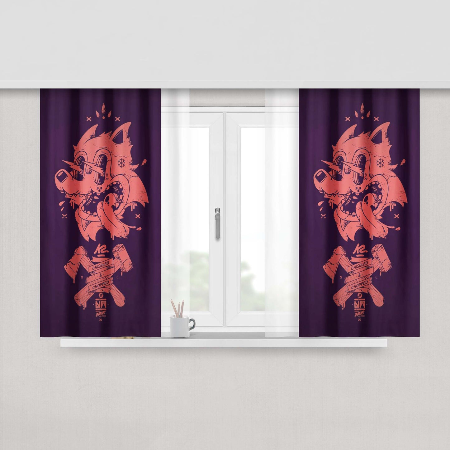 Chopped Pink Cat Peach Skin Window Curtains