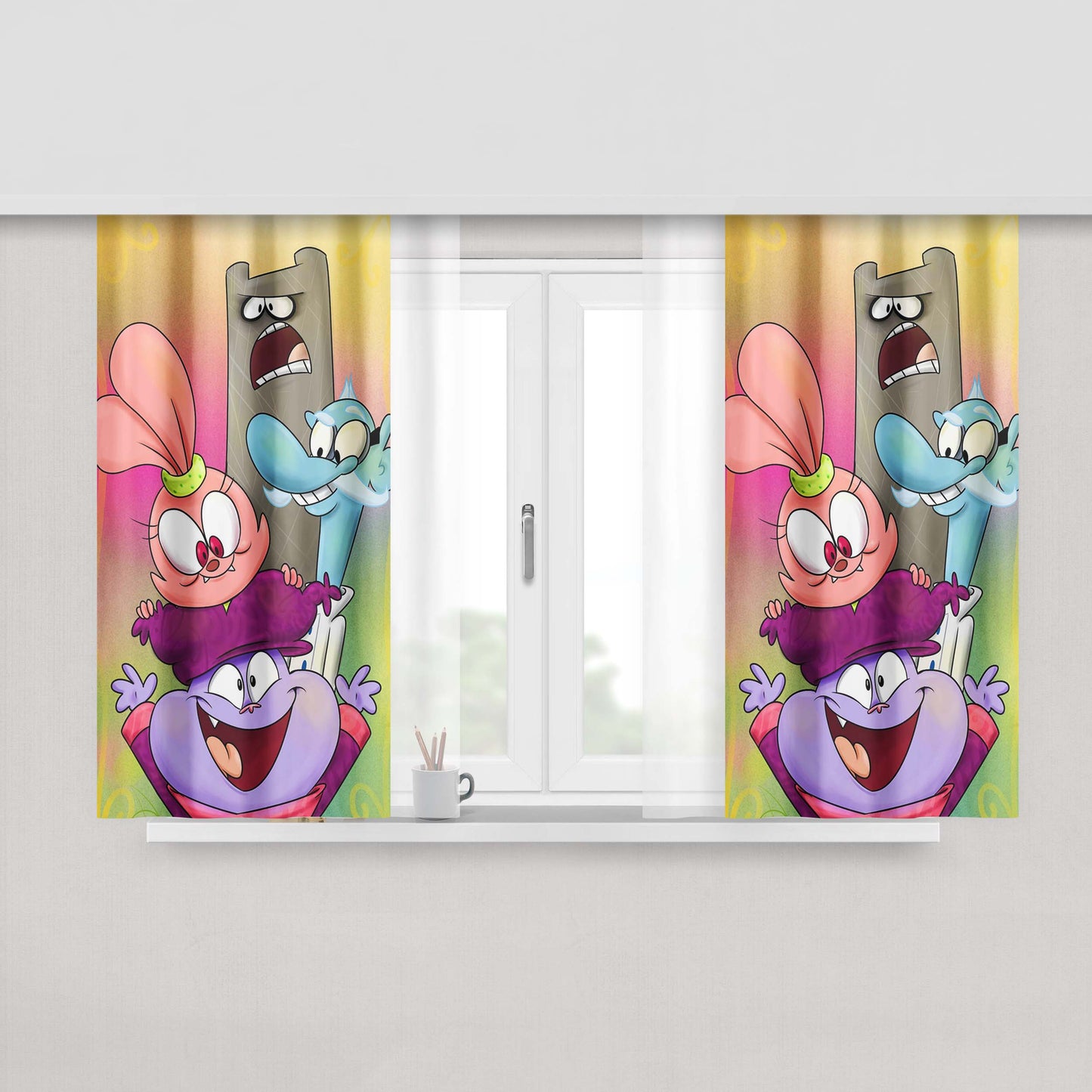 Chowder Silly Cartoon For Foodies Peach Skin Window Curtains
