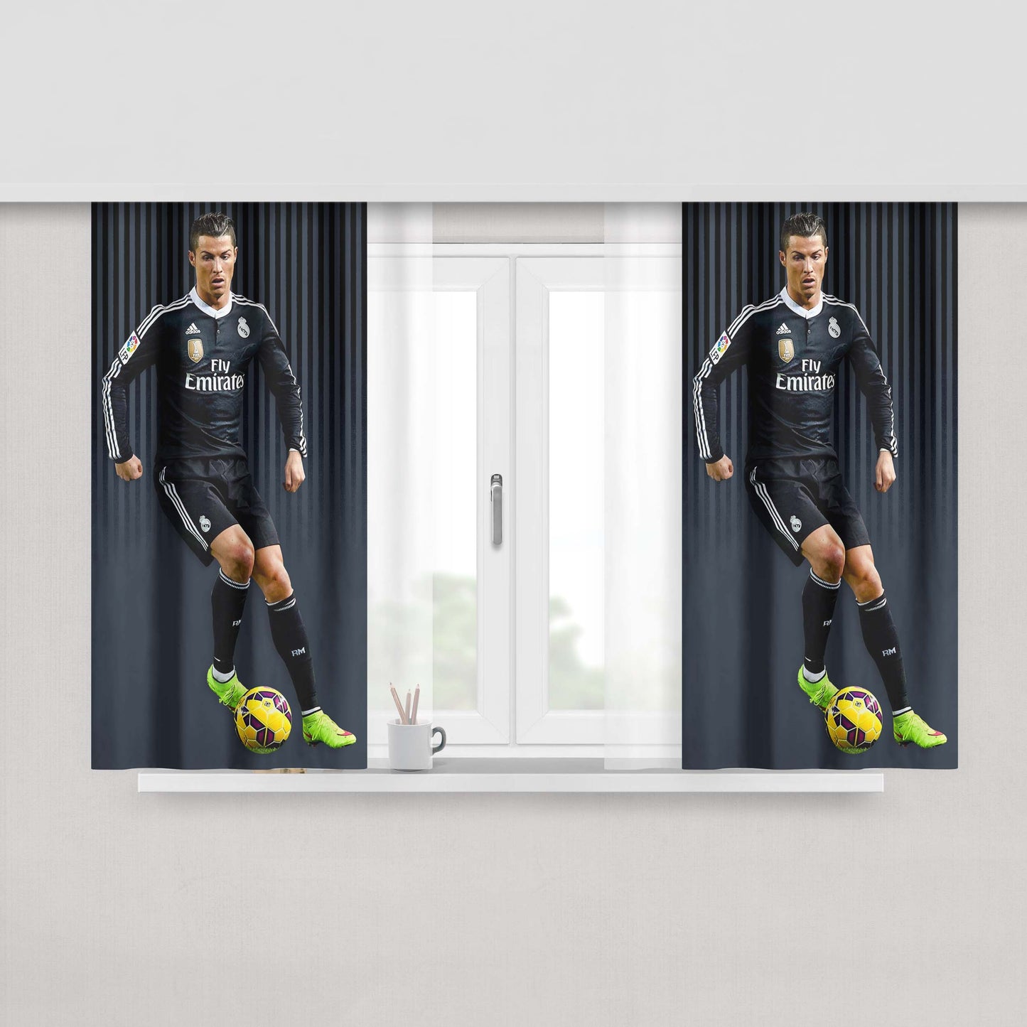 Christian Renaldo Real Madrid Black Jersey Peach Skin Window Curtains